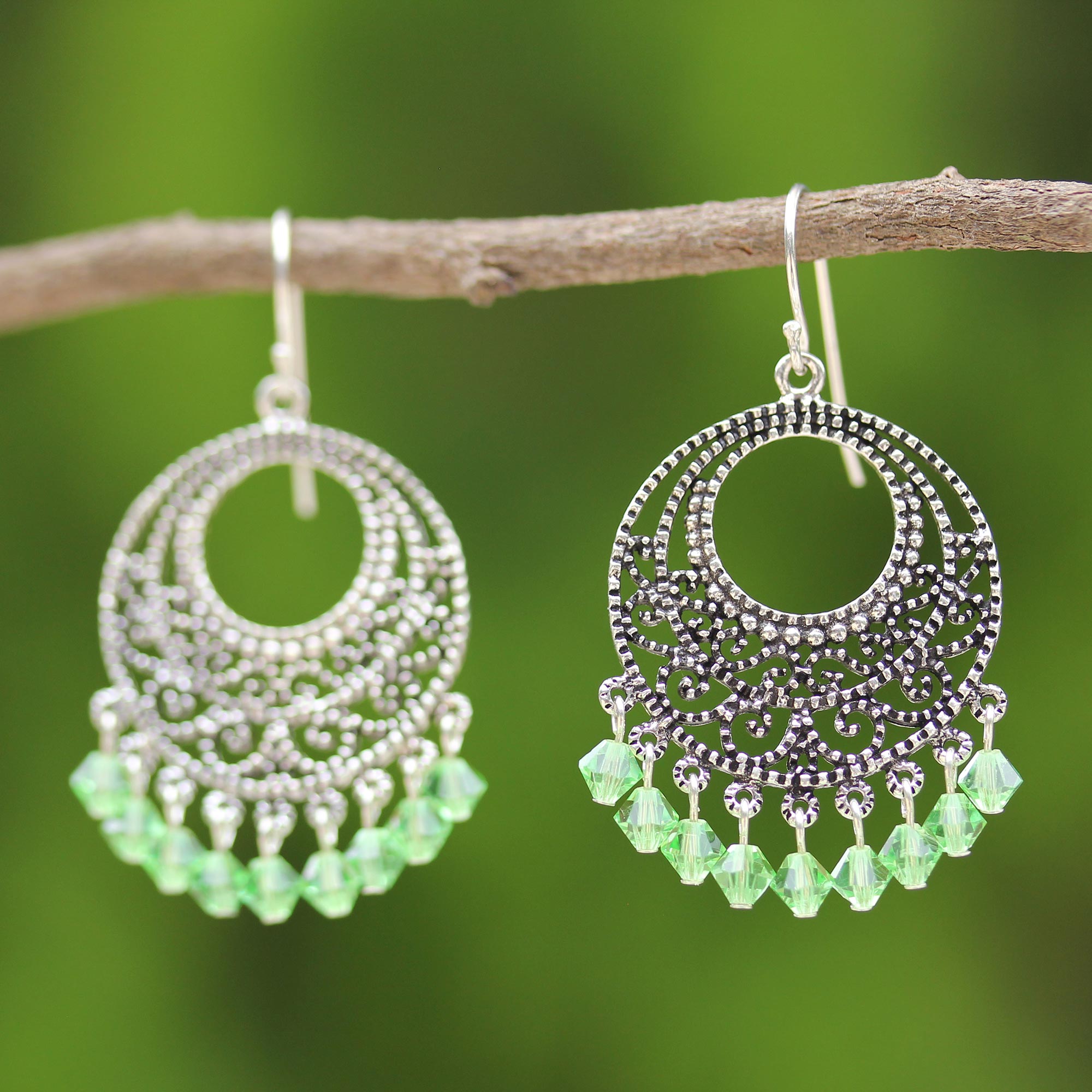 Premium Moroccan Mint Sterling Silver Beaded Earrings – Handcrafted Elegance