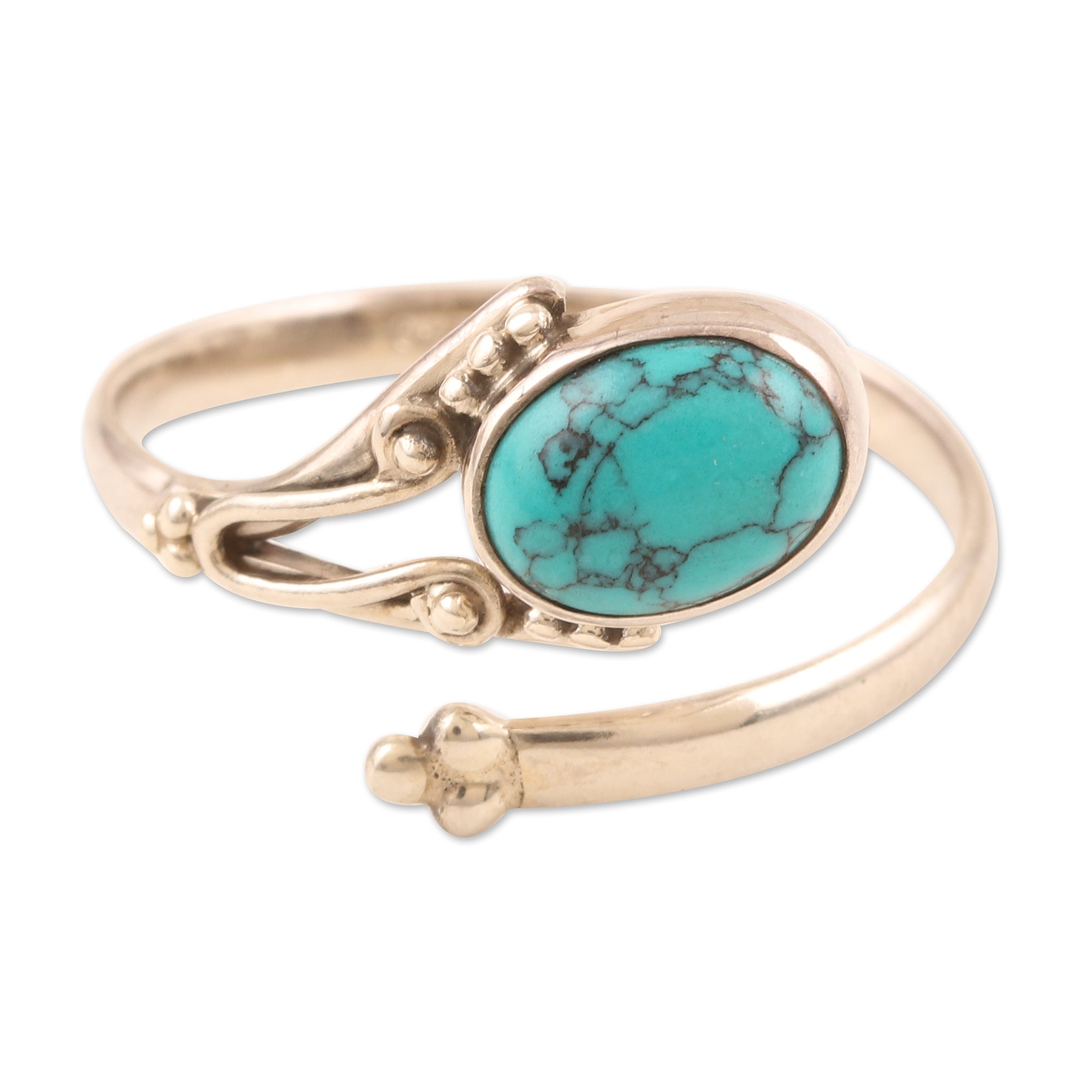 Premium Turquoise Wrap Ring - Handcrafted Sterling Silver Jewelry from India