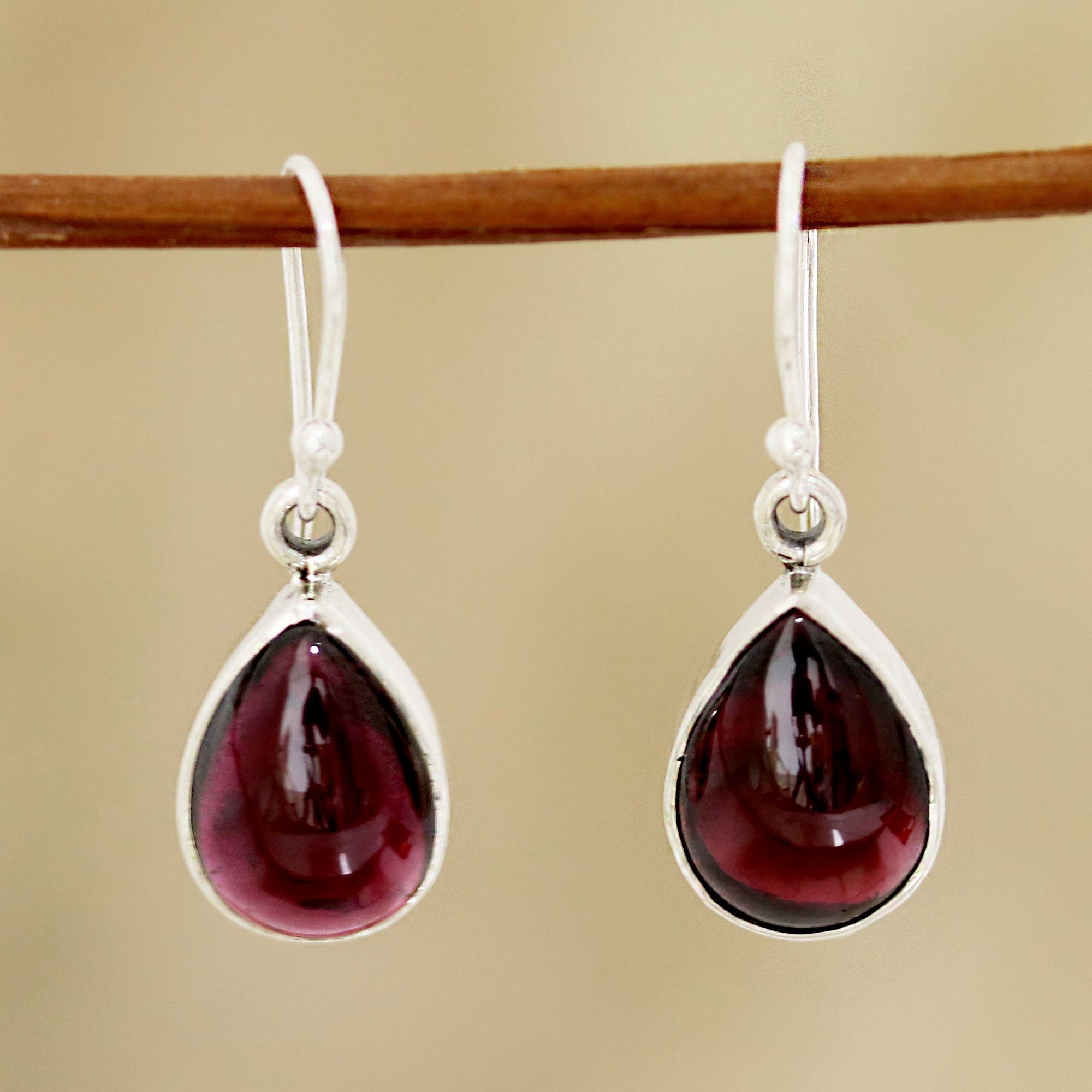 Premium Red Glimmer Teardrop Garnet Dangle Earrings - Handcrafted in India