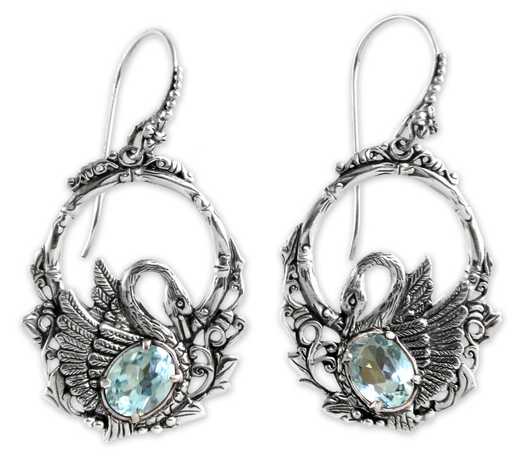 Premium Dancing Swan Blue Topaz Dangle Earrings - Ultimate Elegance