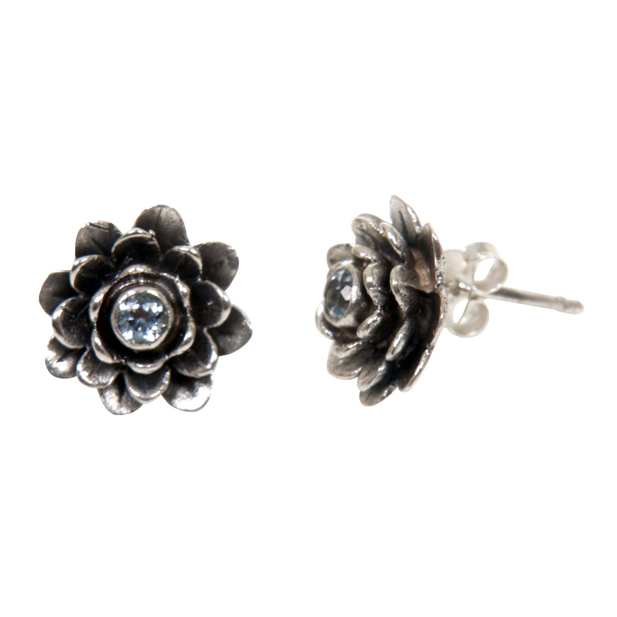 Premium Blue-Eyed Lotus Sterling Silver Earrings with Blue Topaz