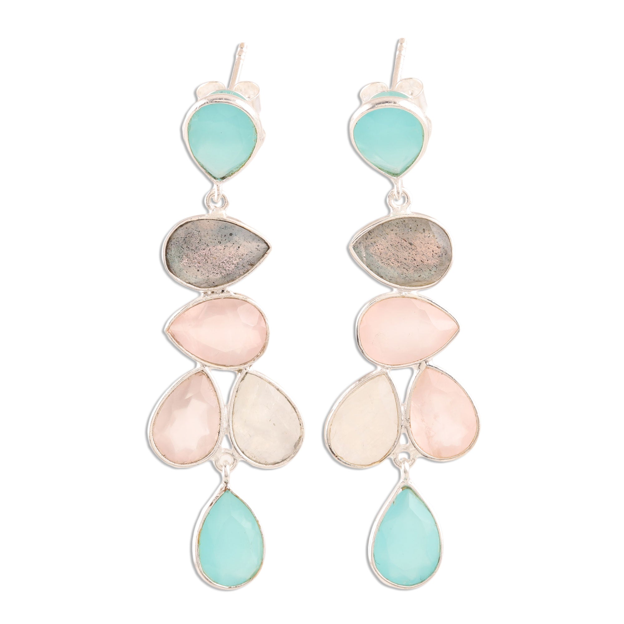 Premium Multi-Gemstone Teardrop Dangle Earrings - Handcrafted in India