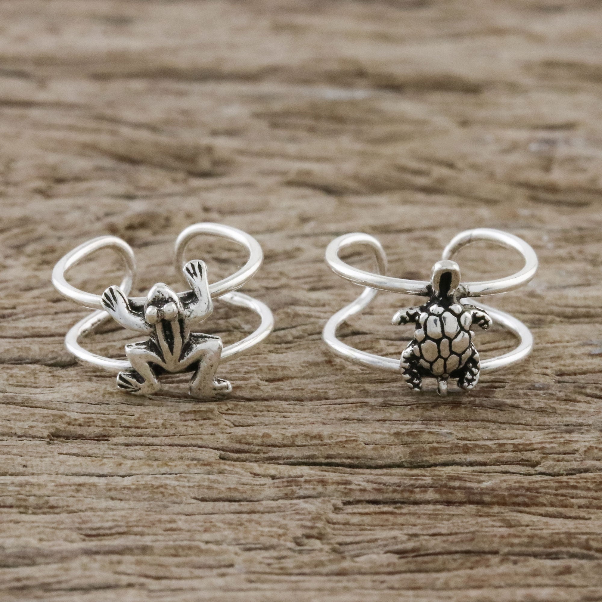 Premium Sterling Silver Frog & Turtle Ear Cuffs from Thailand