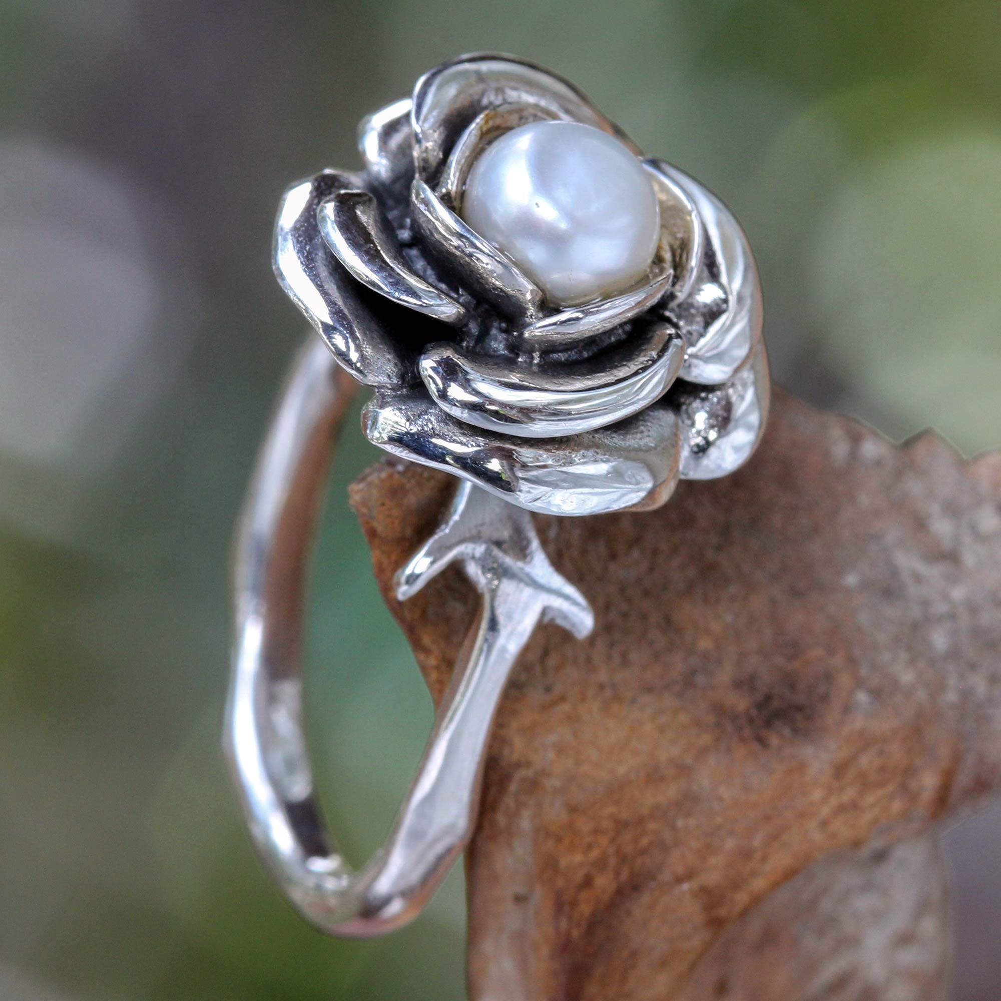 Premium Handcrafted Sterling Silver Rose Pearl Ring