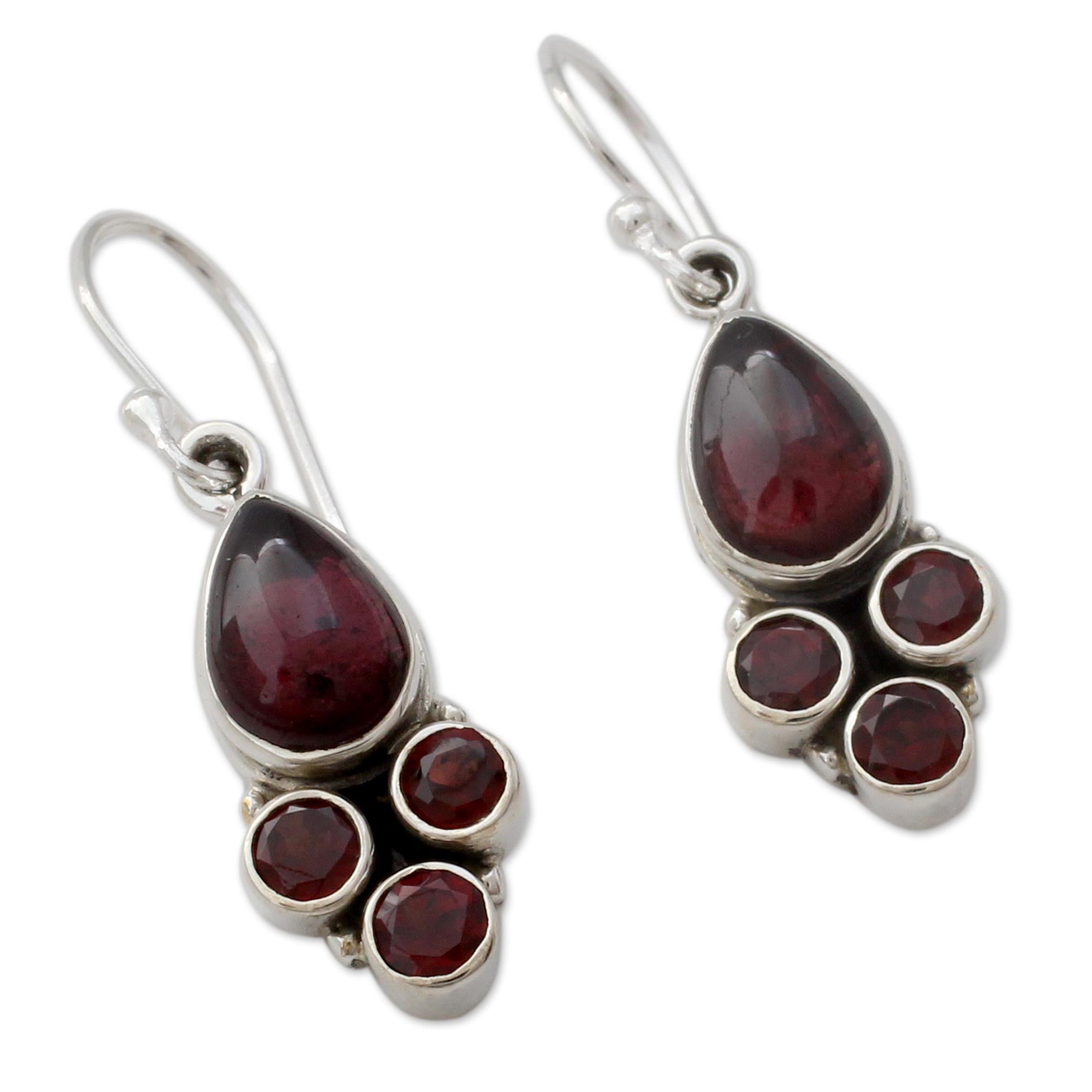 Premium Scarlet Meadow Garnet Dangle Earrings - Sterling Silver Hook Design