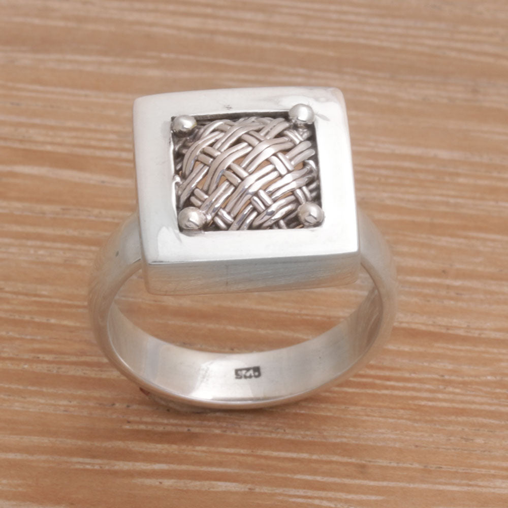 Premium Balinese Ketupat Sterling Silver Cocktail Ring - Handwoven Elegance