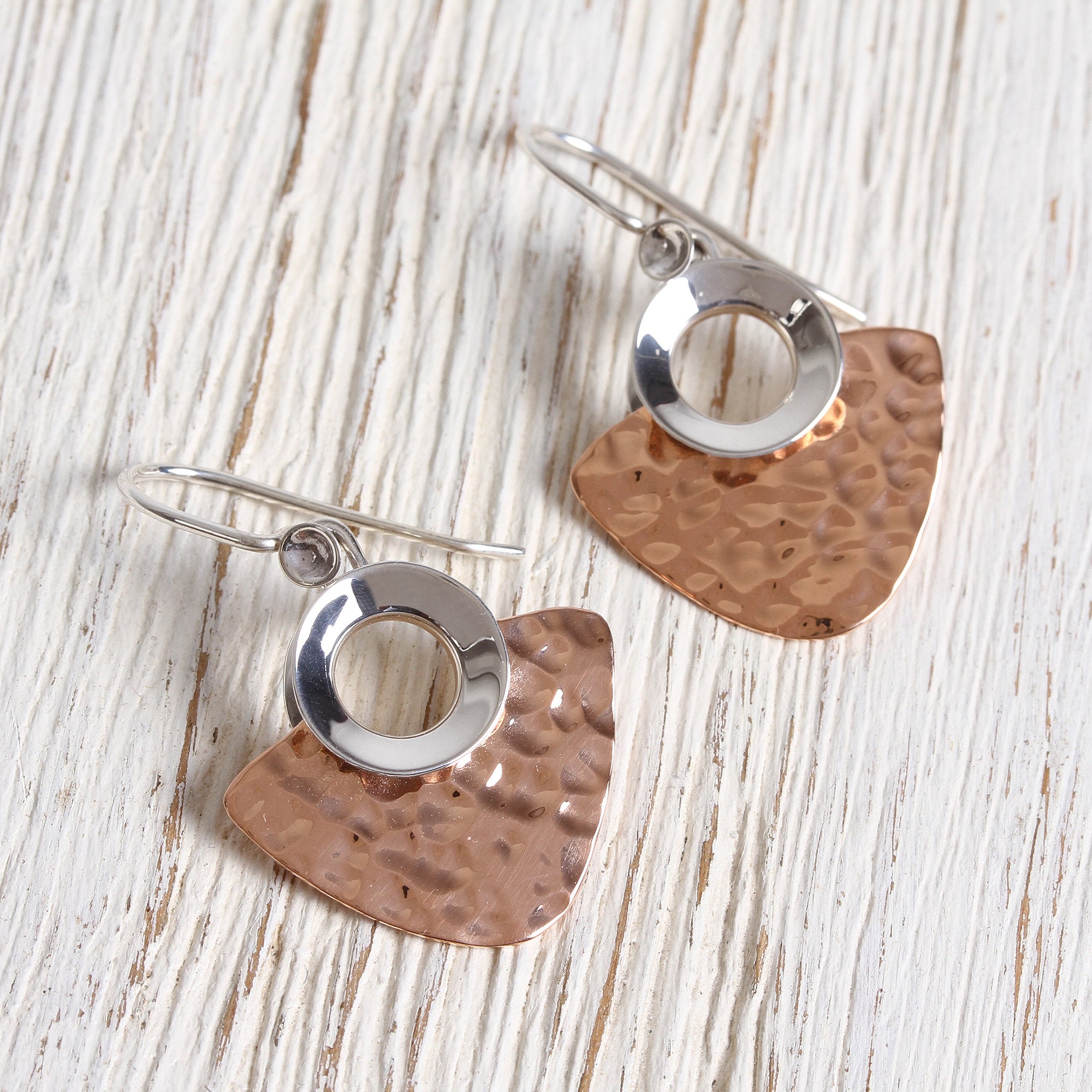 Premium Rippling Blades Sterling Silver & Copper Dangle Earrings