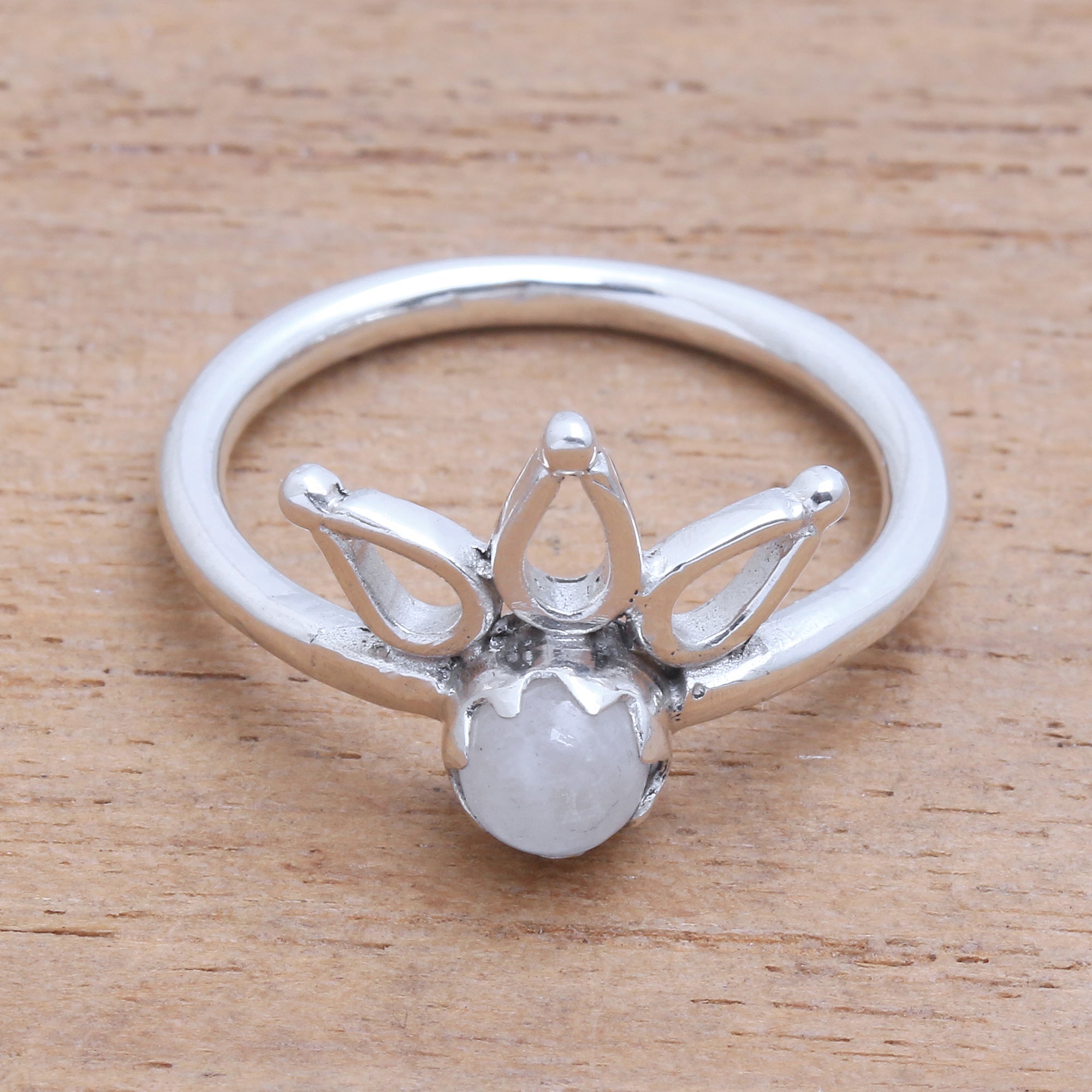 Premium Lotus Crown Moonstone Cocktail Ring – Handcrafted in Bali