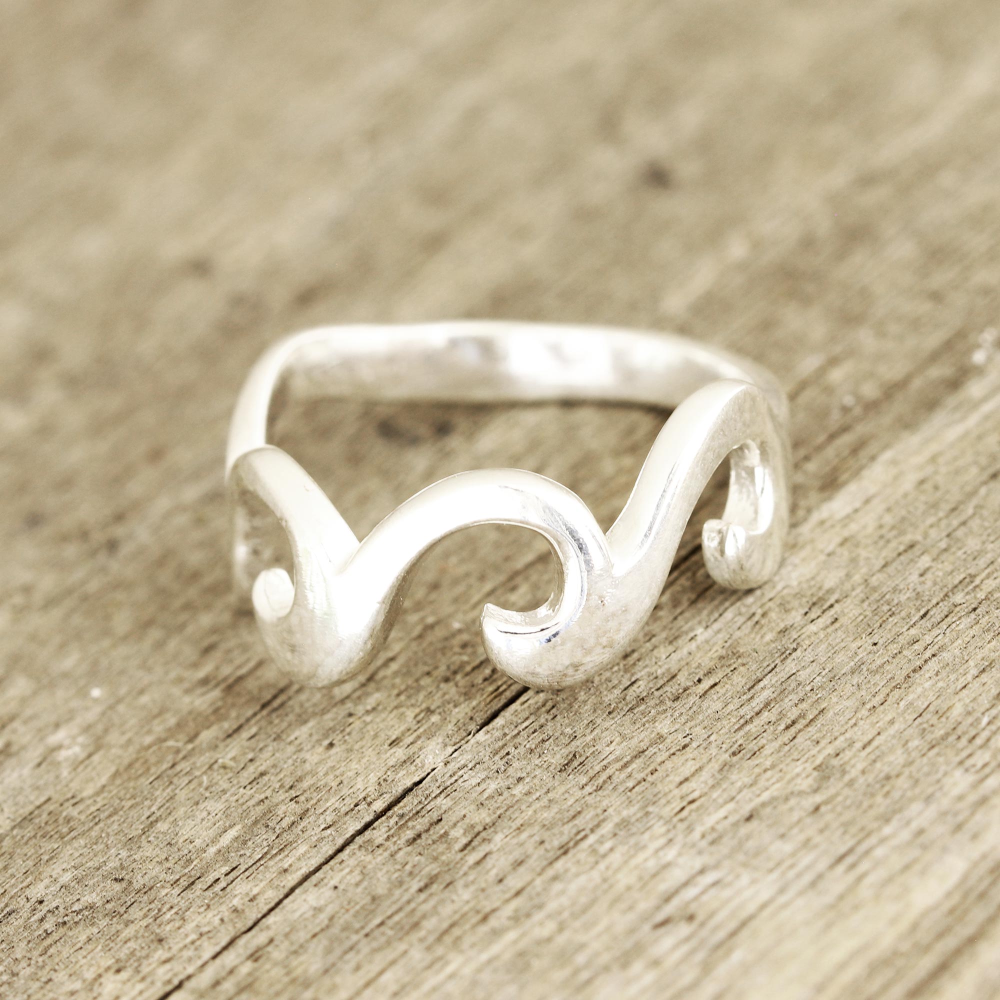 Premium Ocean Wave Sterling Silver Band Ring - Handcrafted in India