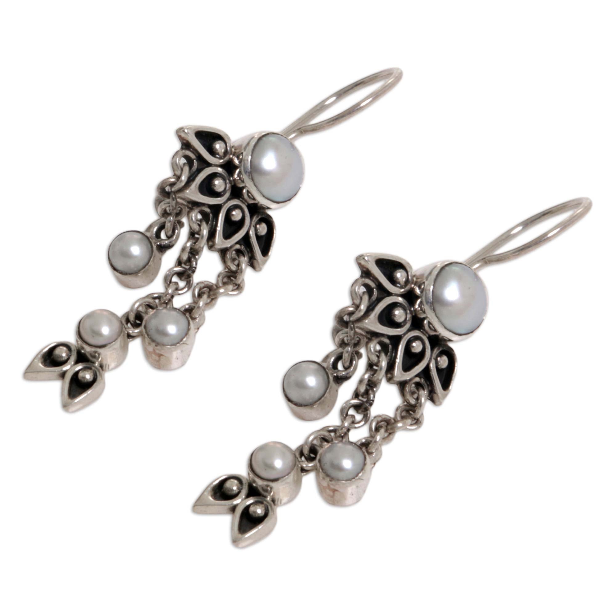 Premium Moonlight Lotus Pearl Chandelier Earrings - Handcrafted Sterling Silver