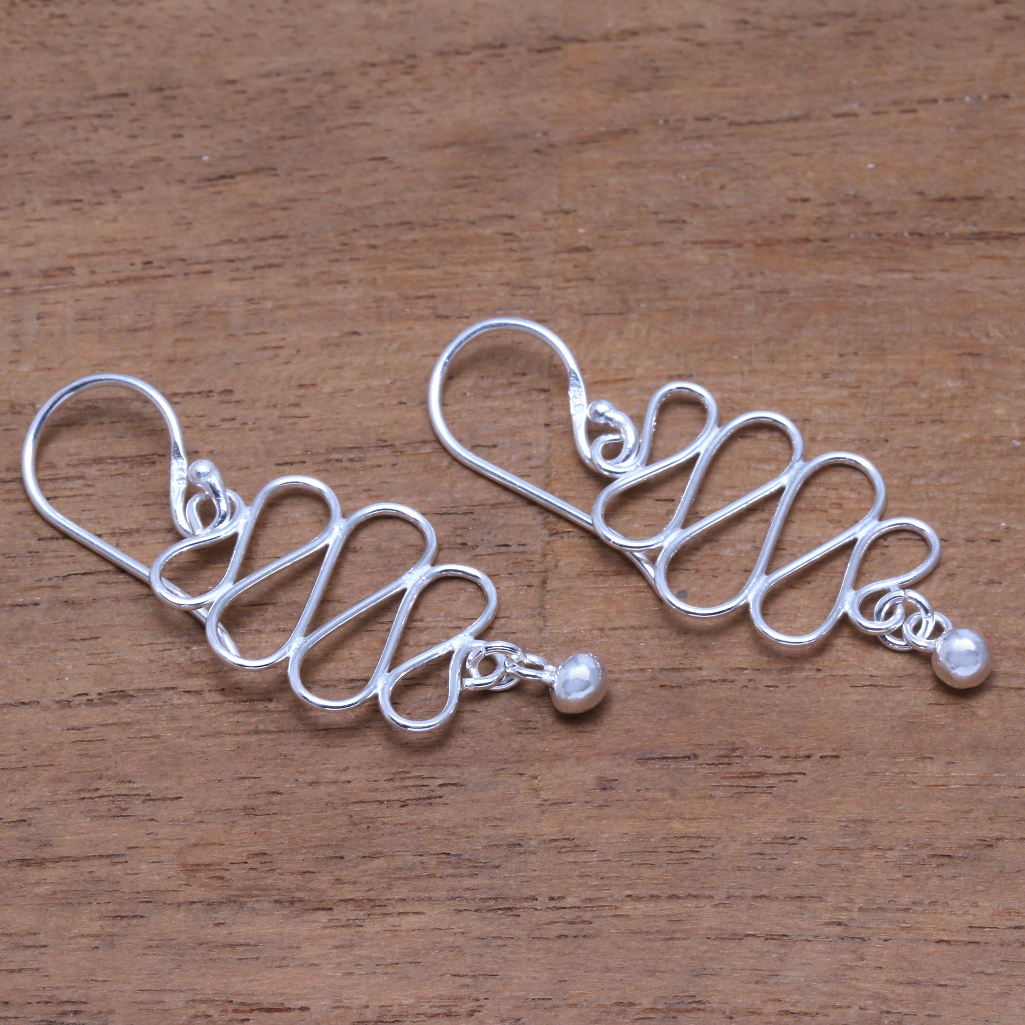 Premium Bali Current Wavy Sterling Silver Dangle Earrings - Handcrafted in Bali