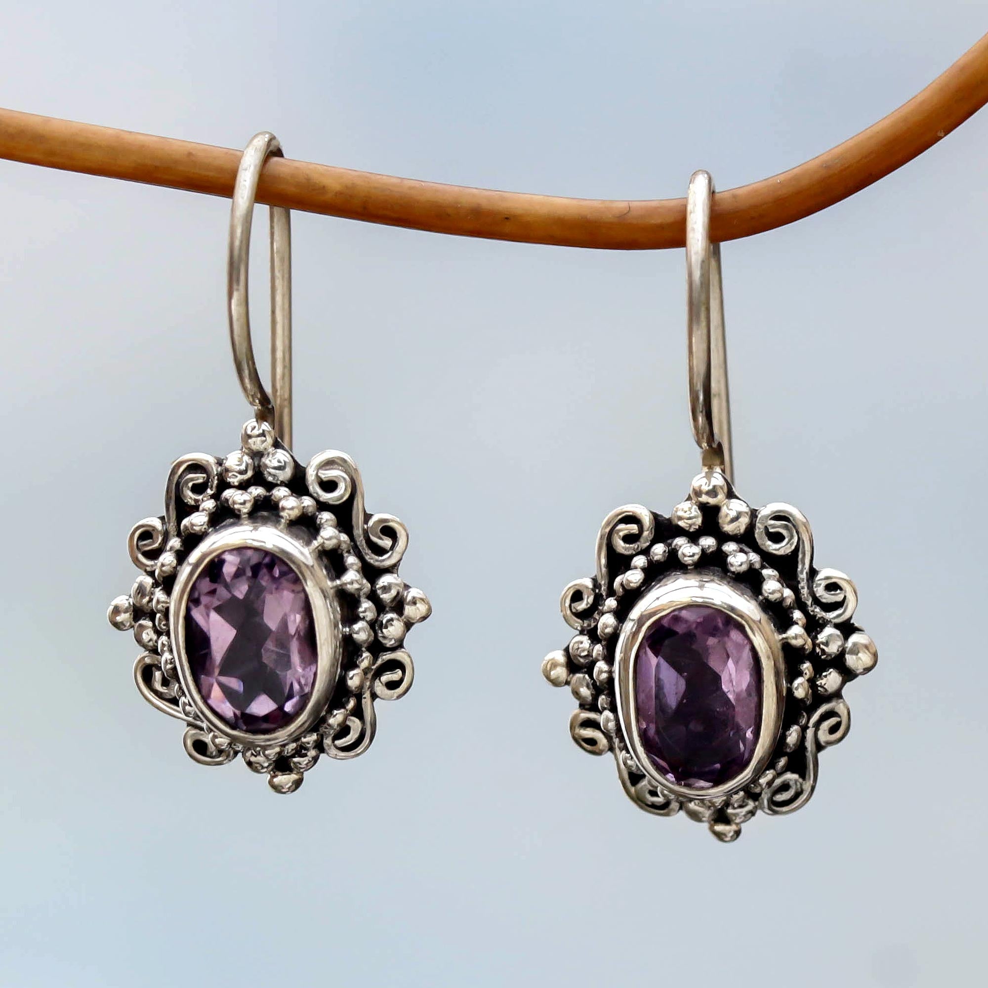 Premium Handcrafted Amethyst Sterling Silver Drop Earrings - Nature's Mirrors Collection