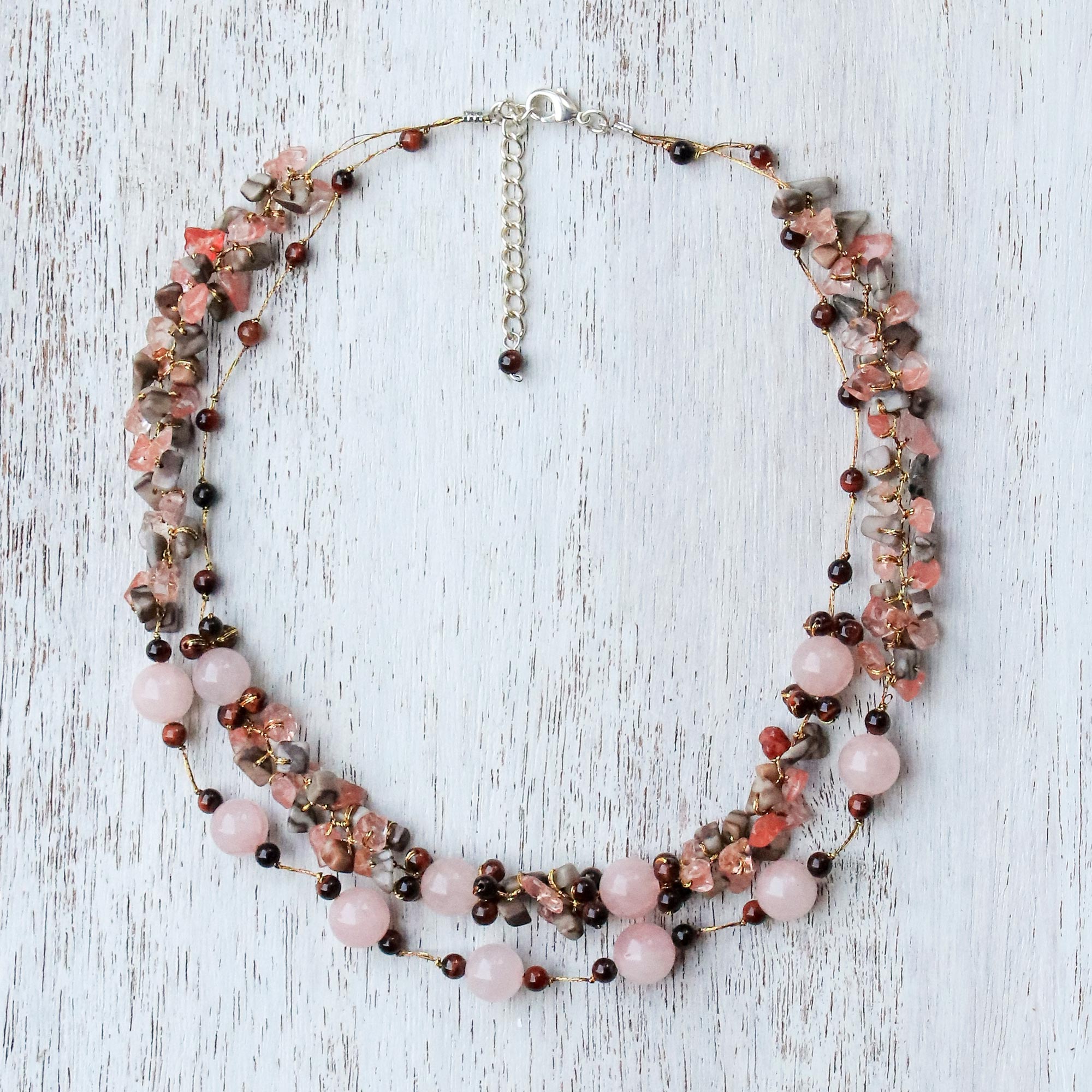 Premium Multi-Gemstone Rose Quartz Beaded Necklace – Magical Inspiration from Thailand