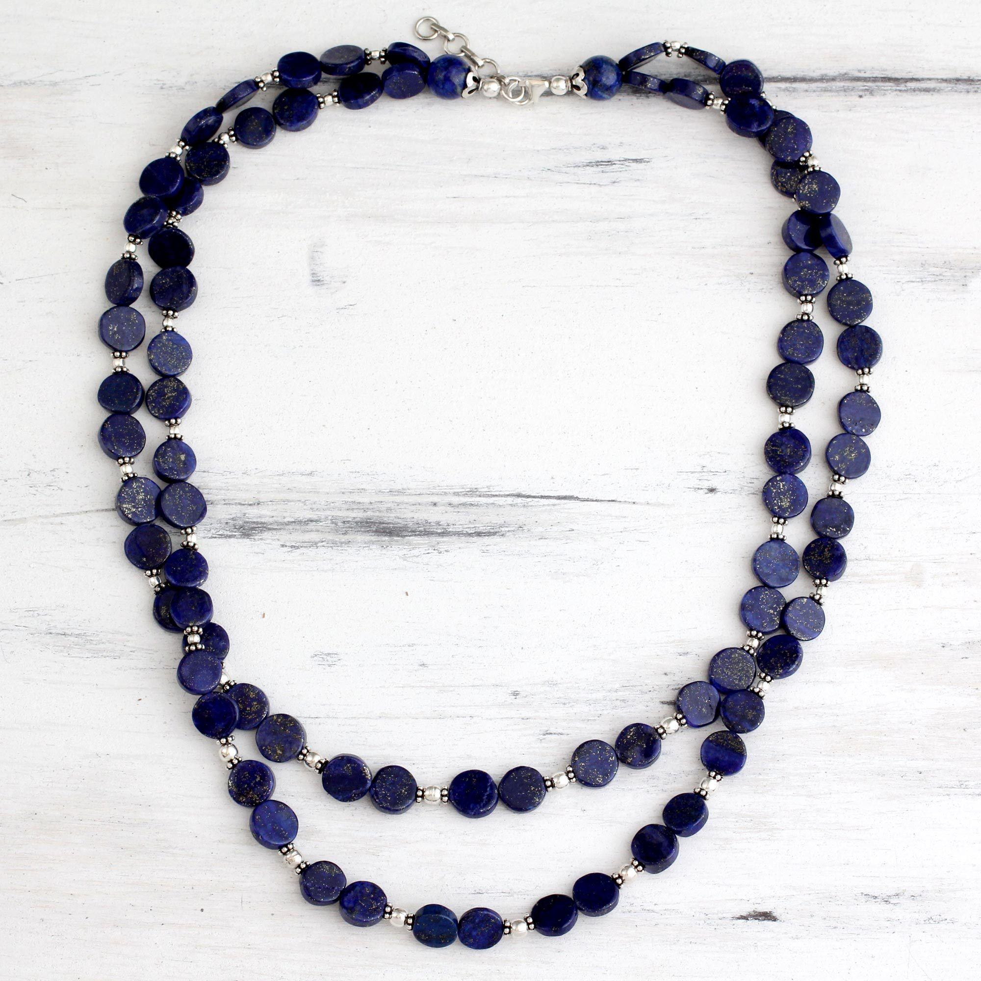 Premium Lapis Lazuli & Sterling Silver Double Strand Necklace