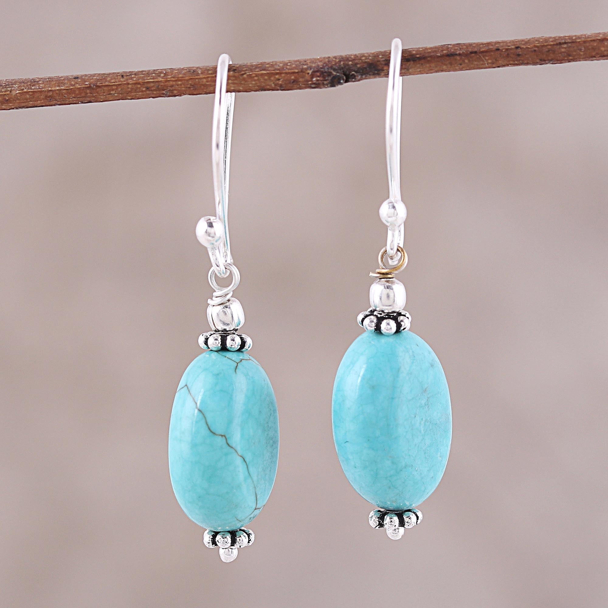 Premium Cloudless Sky Sterling Silver & Turquoise Dangle Earrings