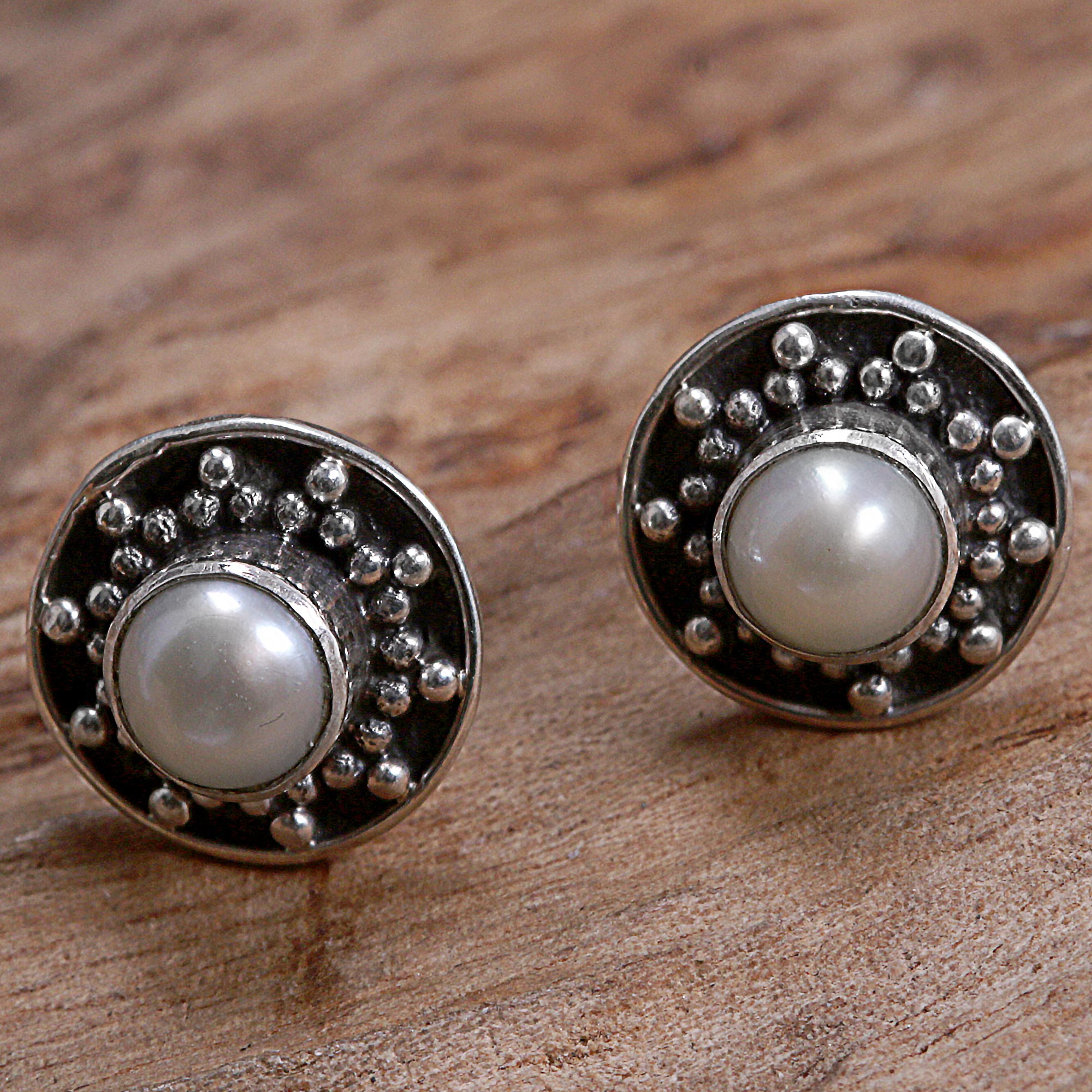 Premium Glowing White Pearl Stud Earrings - Handcrafted in Indonesia