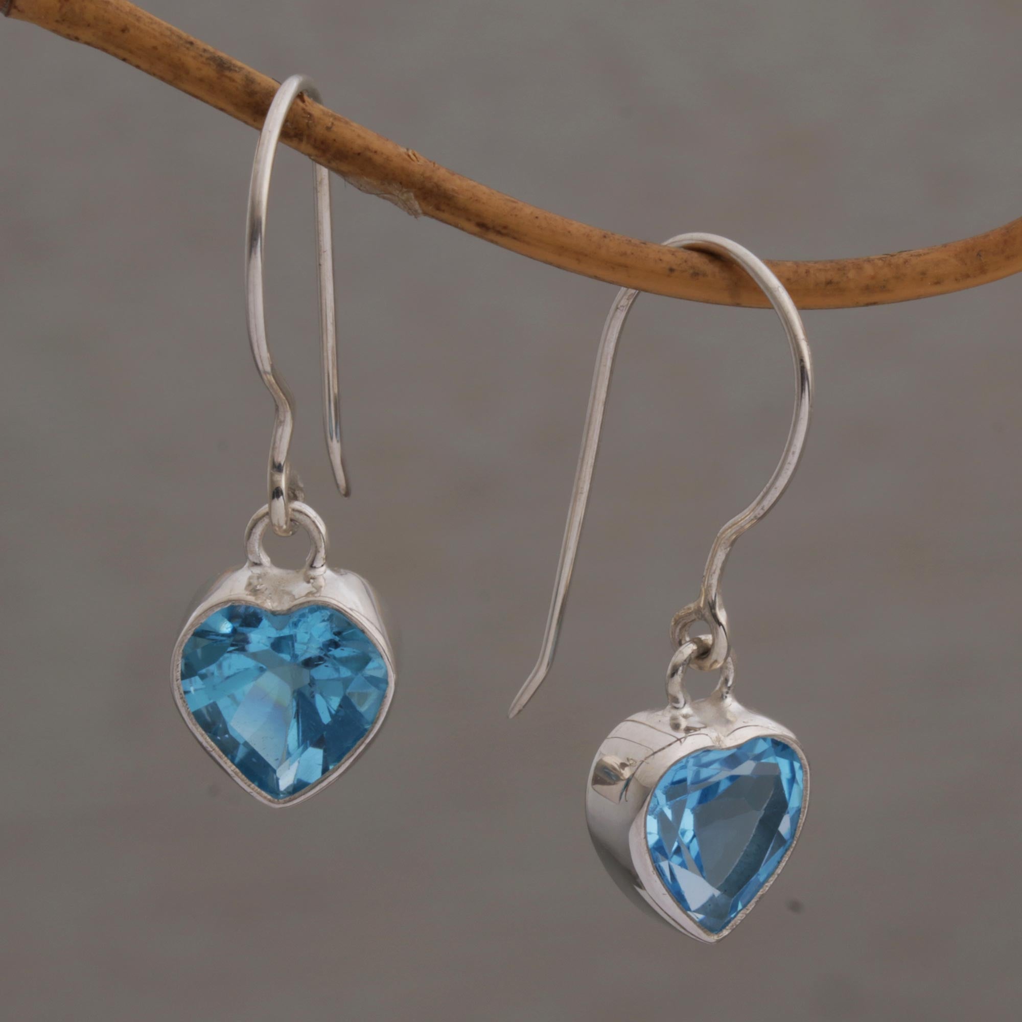 Premium Blue Topaz Heart Dangle Earrings - Bali Artisan Crafted