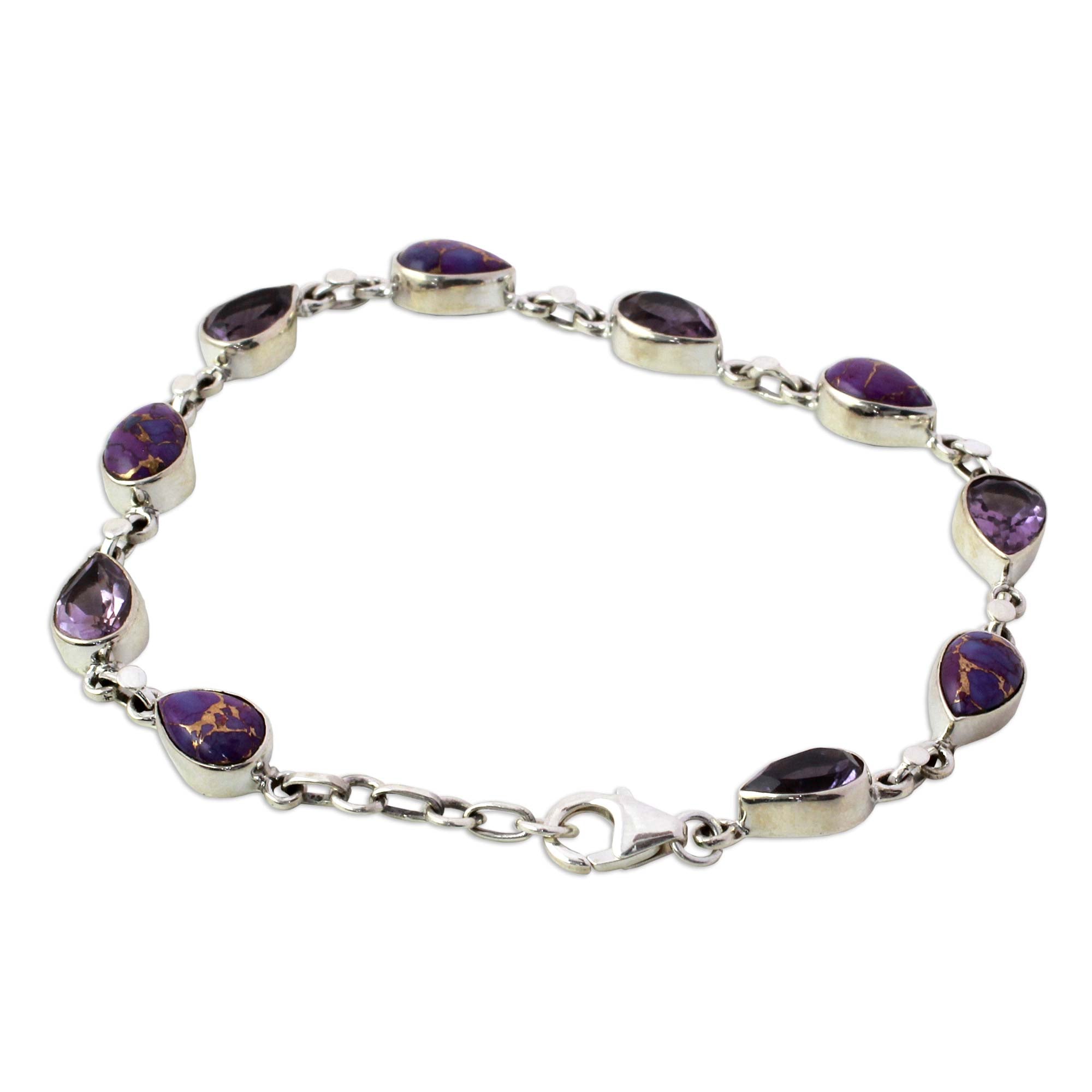 Premium Amethyst & Turquoise Sterling Silver Bracelet | Handcrafted in India