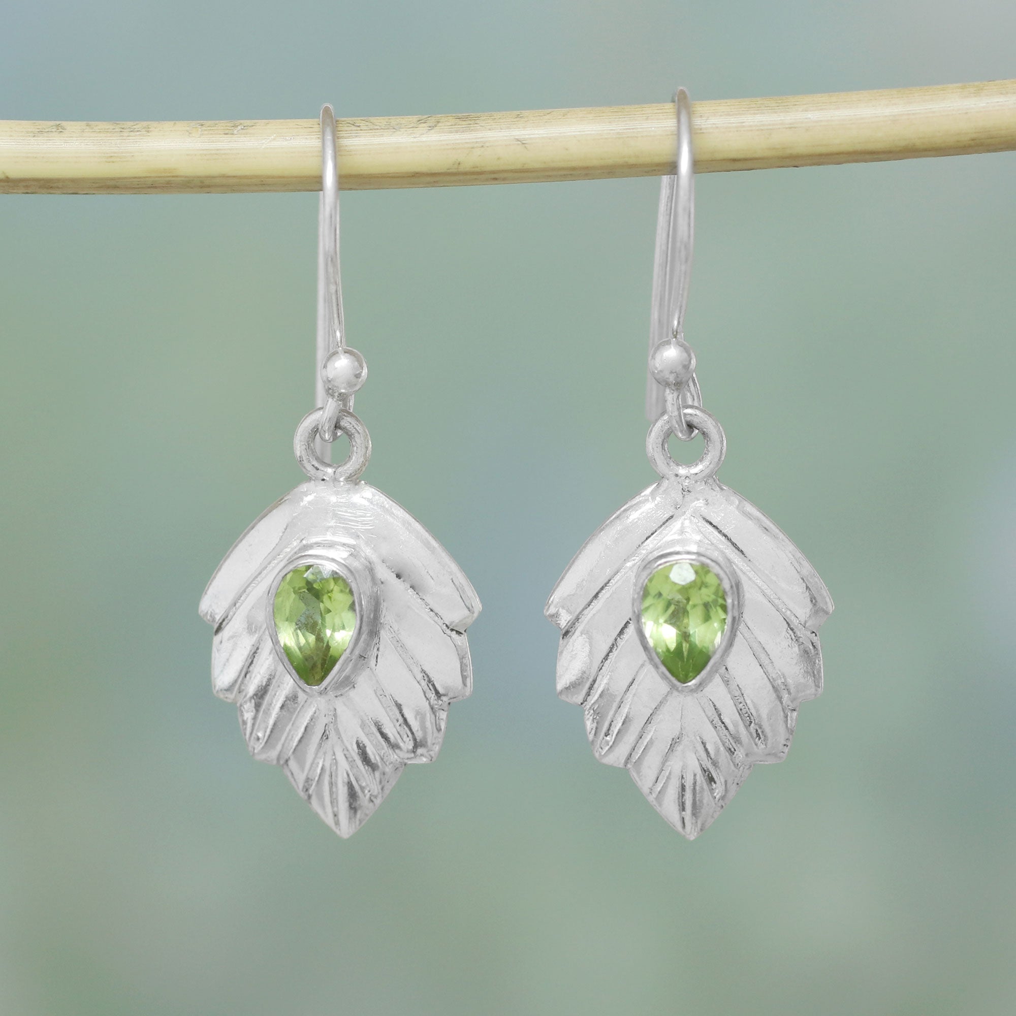 Premium Gleaming Leaves Peridot Dangle Earrings - Handcrafted Sterling Silver
