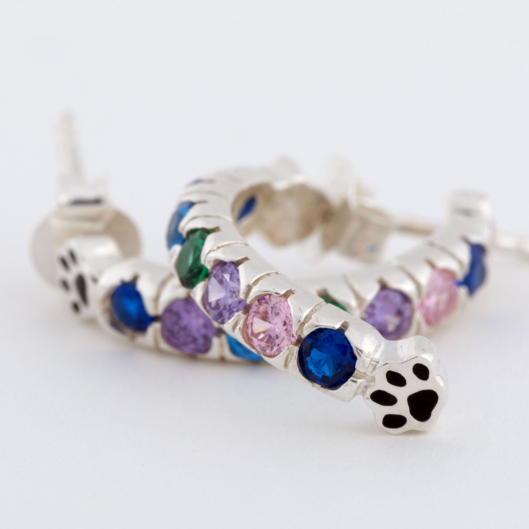 Premium Rainbow Bridge Paw Print Earrings - Handcrafted Silver Memorial Jewelry