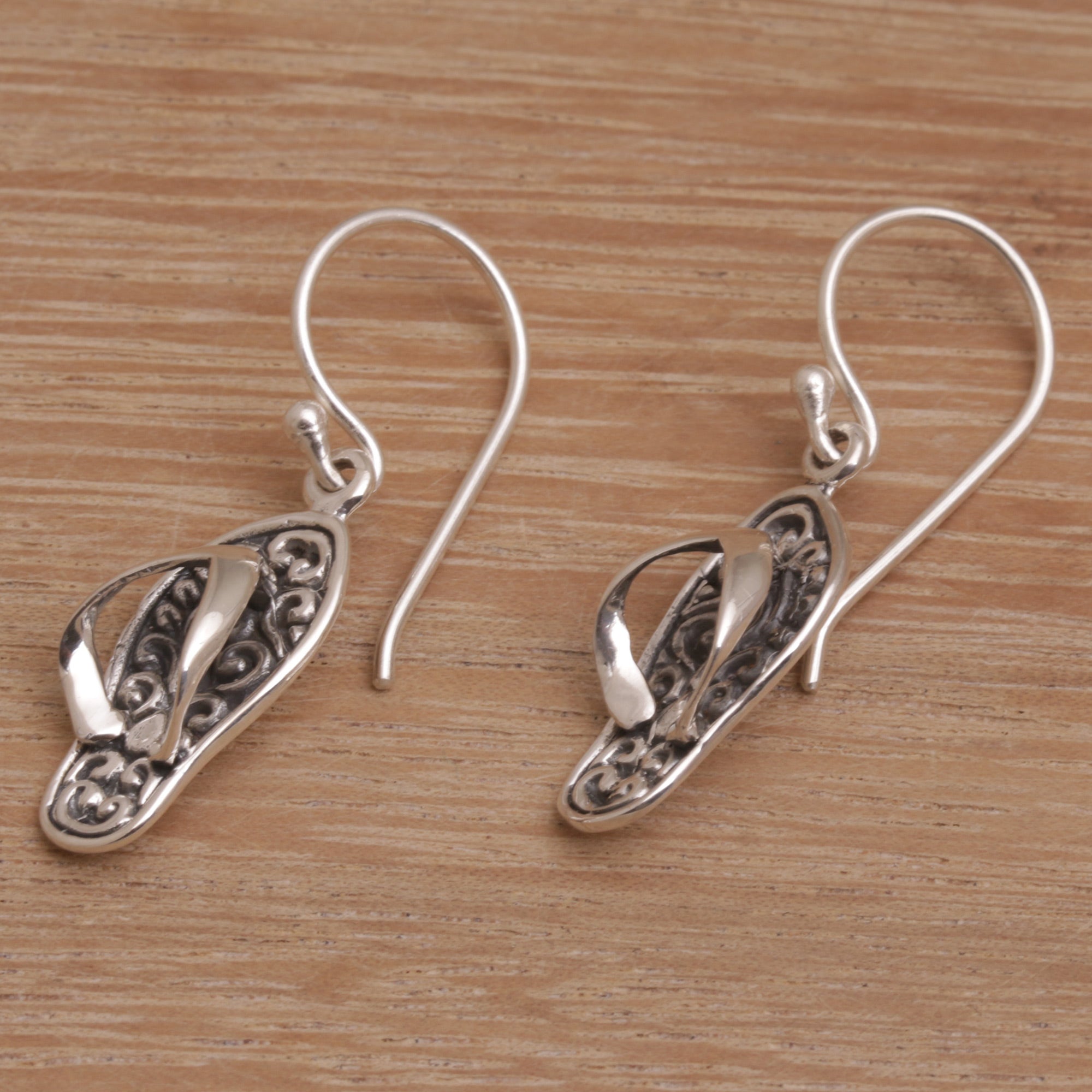 Premium Handmade Sterling Silver Sandal Dangle Earrings from Bali