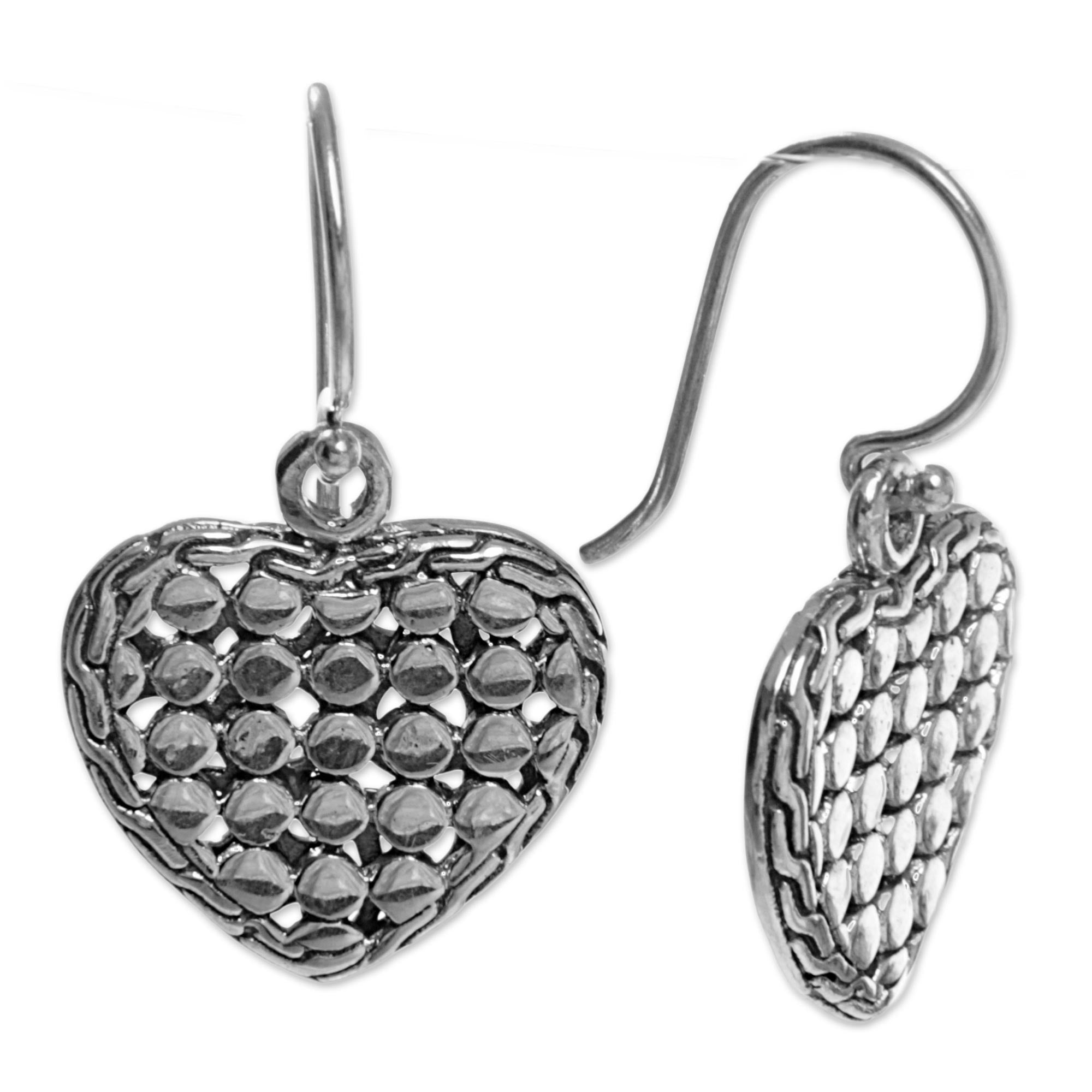 Premium Heart of Steel Dangle Earrings - Handmade Sterling Silver Jewelry