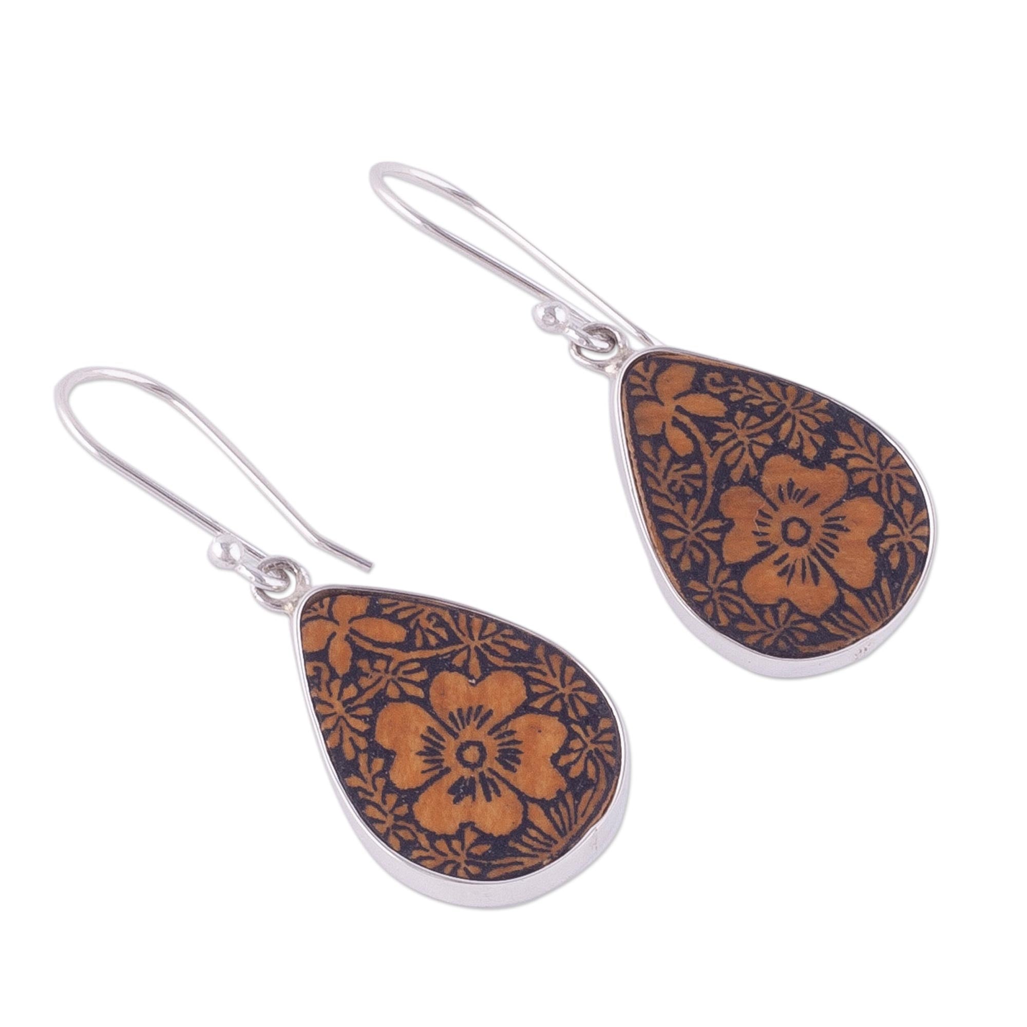 Premium Margarita Garden Floral Earrings - Sterling Silver & Pumpkin Shell from Peru