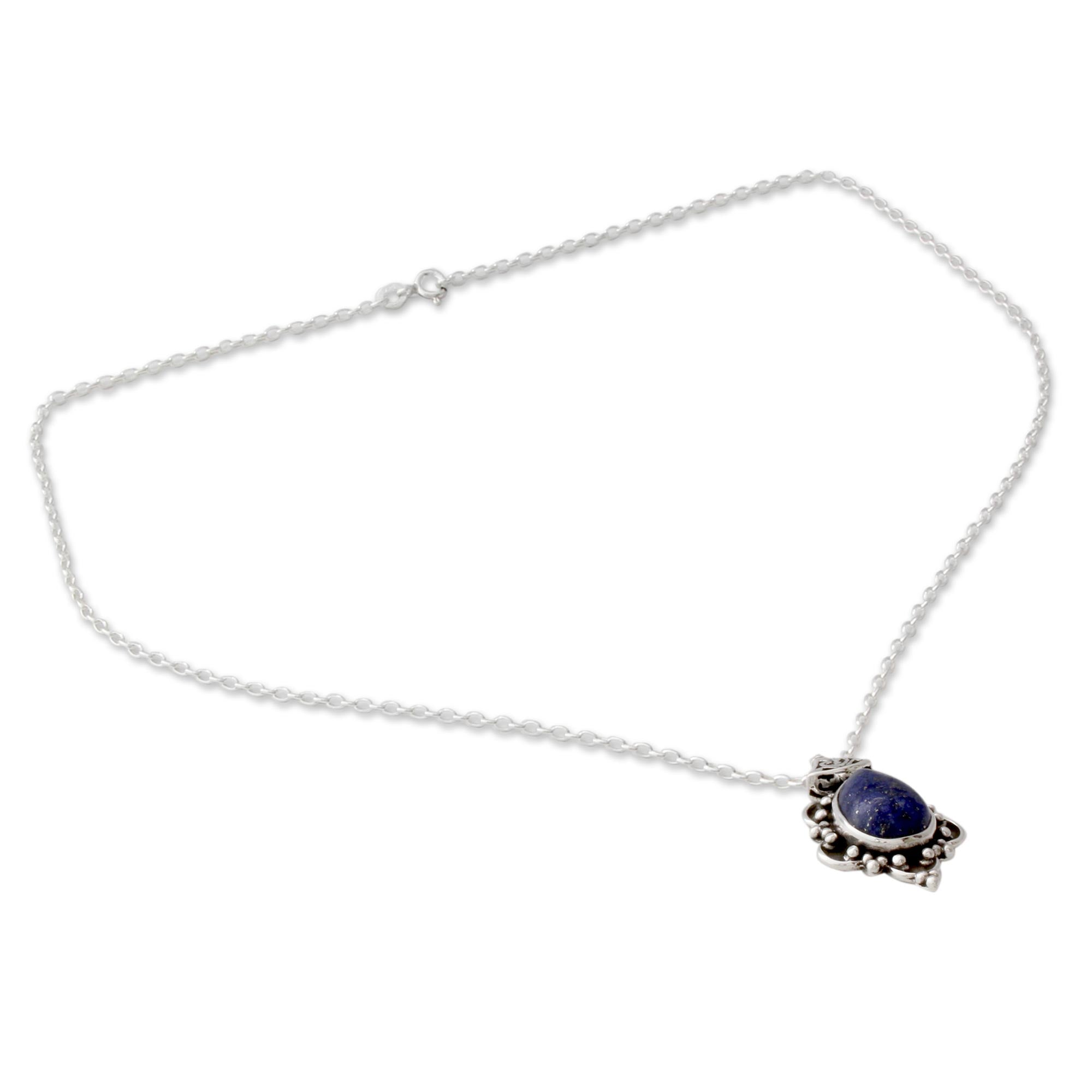 Premium Royal Crown Lapis Lazuli Pendant Necklace - Sterling Silver Elegance