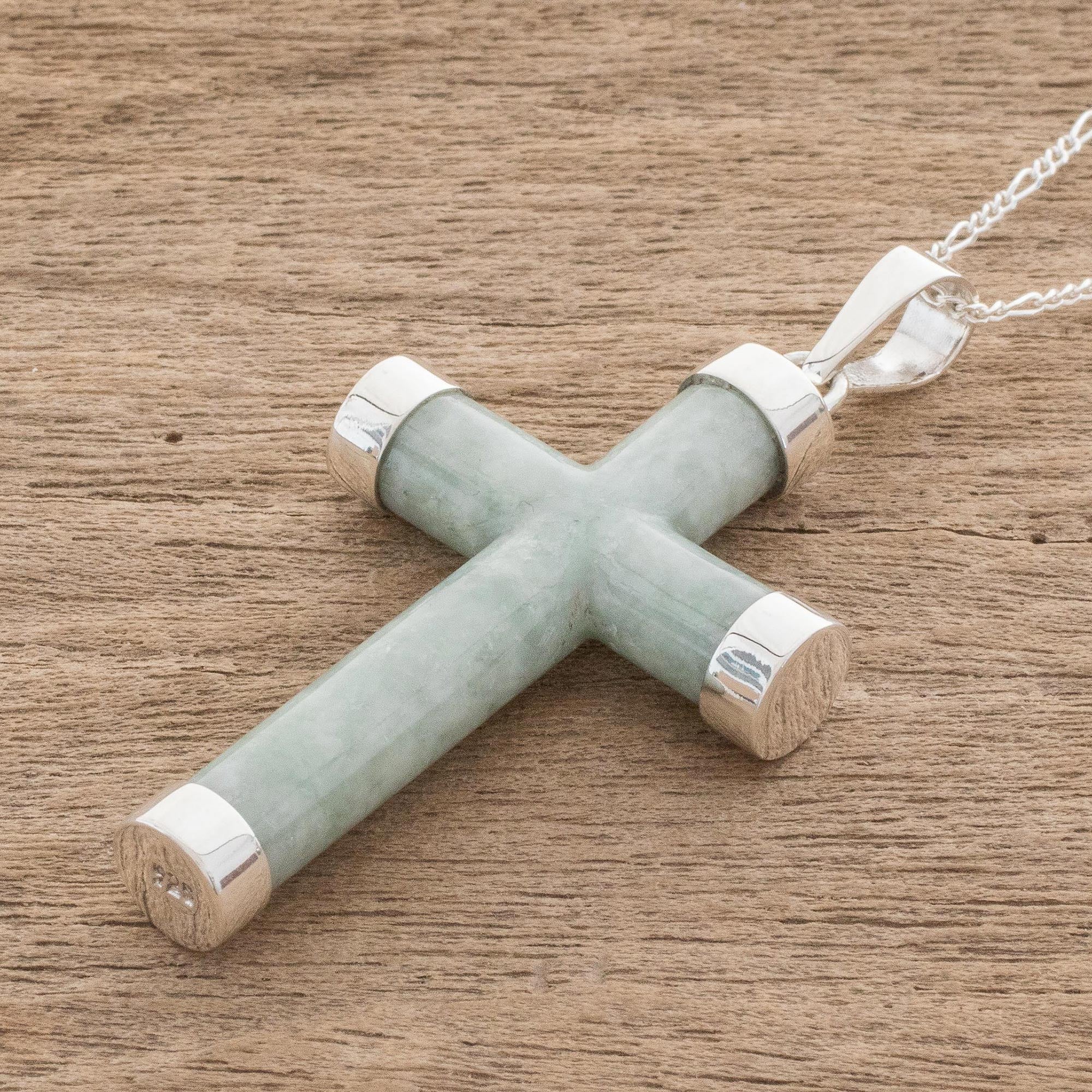 Premium Mayan Cross Necklace - Sterling Silver & Jade