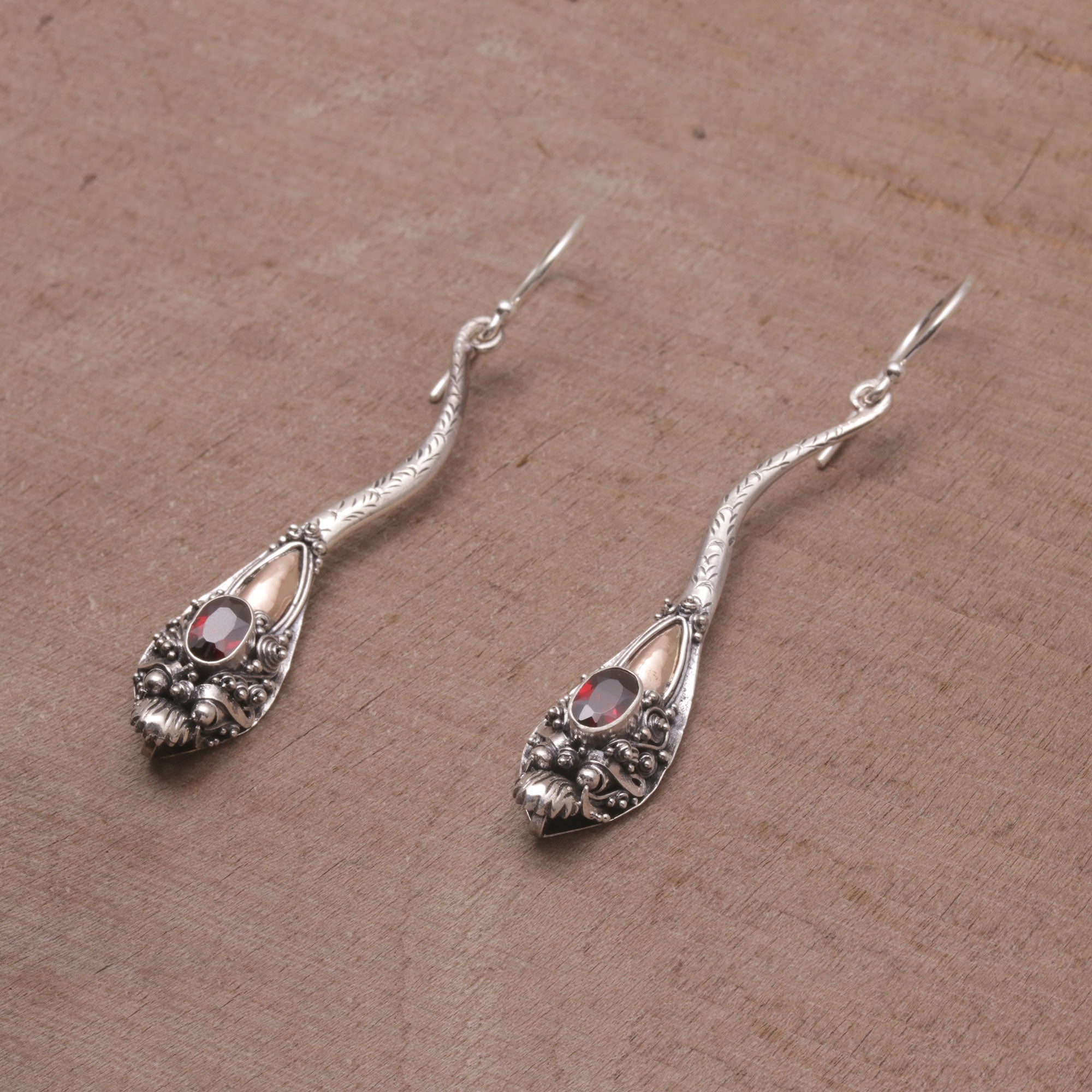 Premium Dragon Queen Garnet Earrings - Sterling Silver with Gold Accent