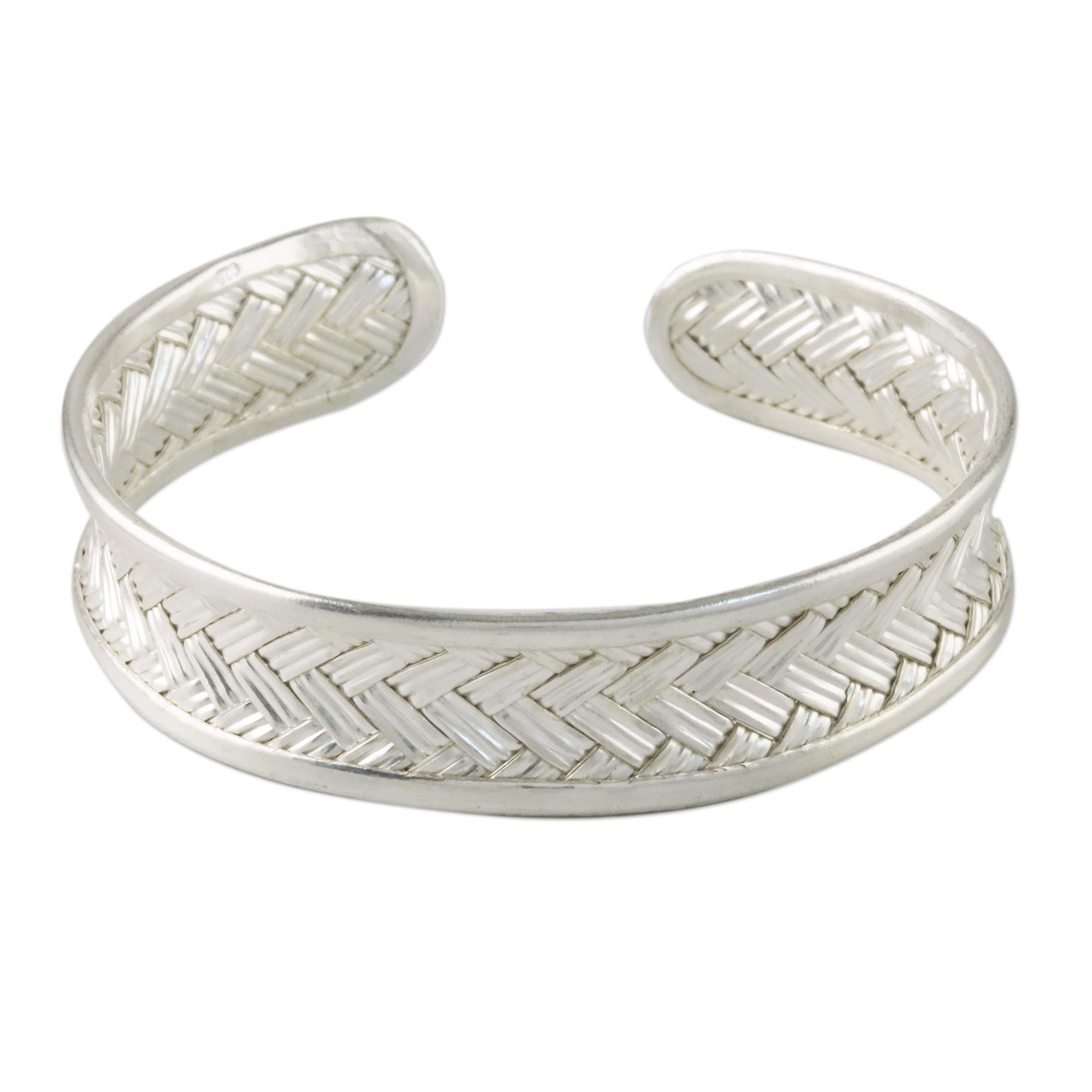 Premium Silver Rattan Cuff Bracelet