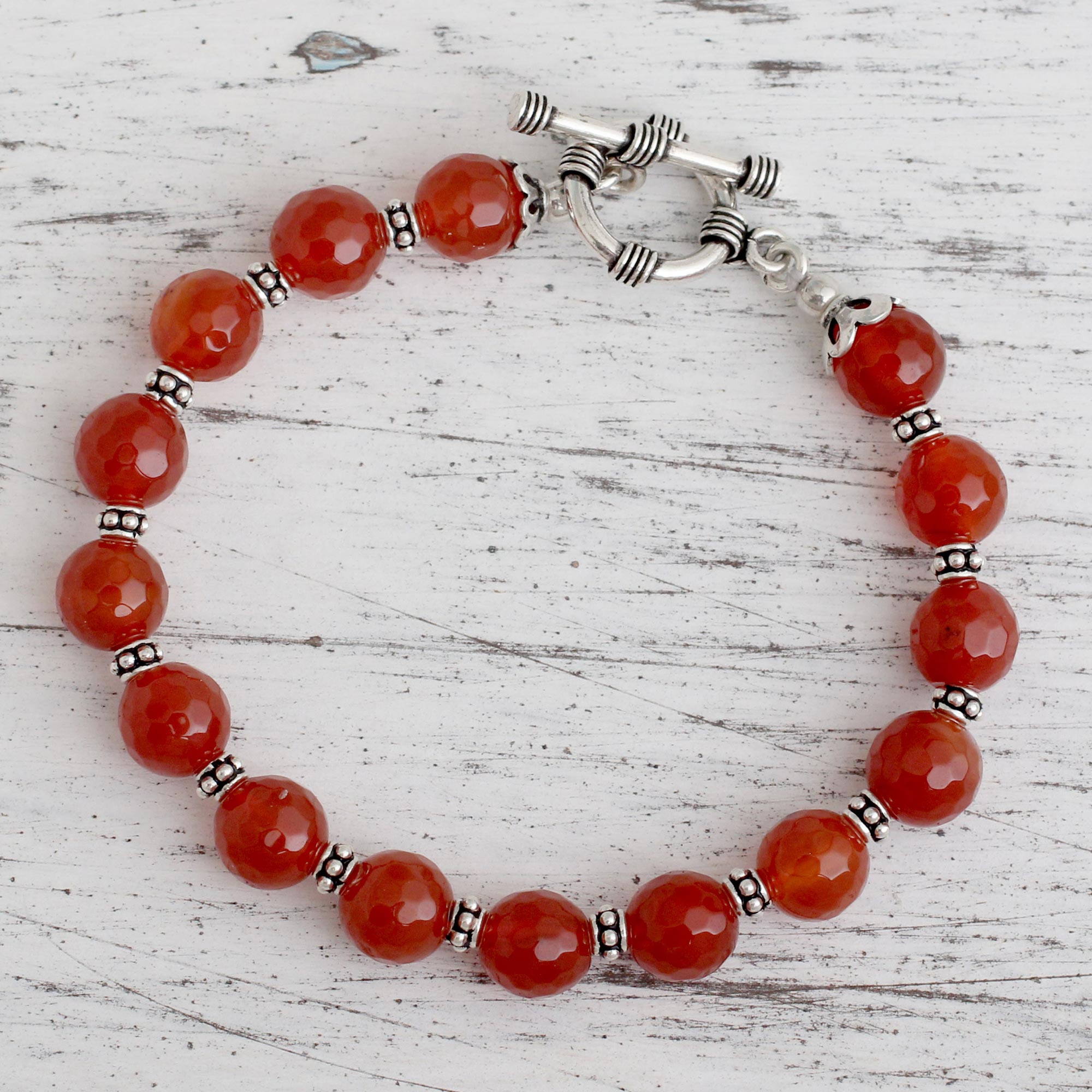 Premium Royal Glow Carnelian & Silver Beaded Bracelet