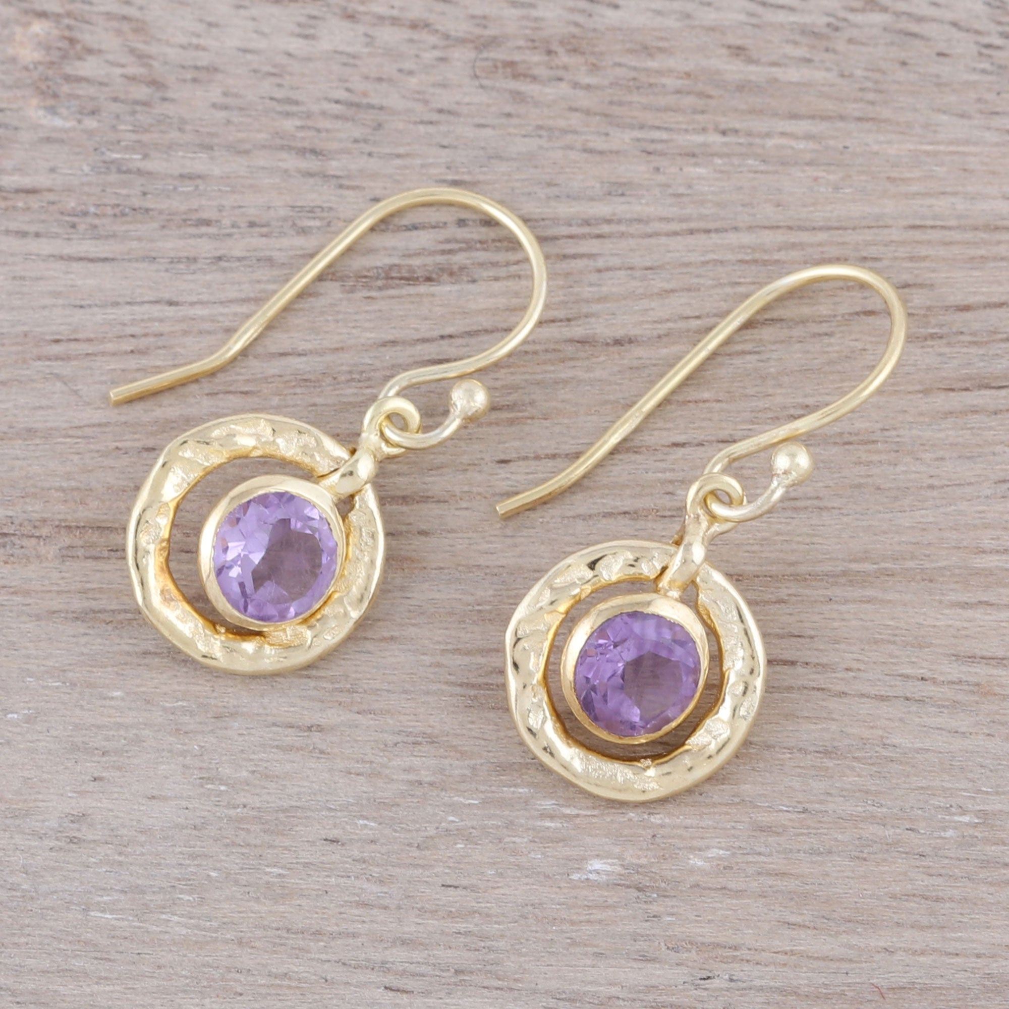 Premium Glittering Lilac Amethyst Dangle Earrings - 18k Gold Plated Sterling Silver