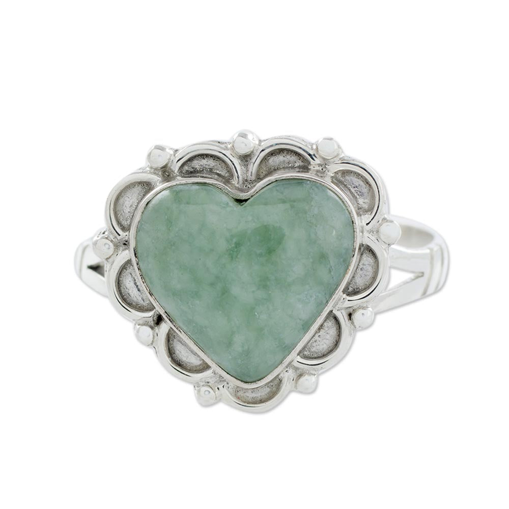 Premium Zinnia Love Jade Hearts Sterling Silver Ring - Handcrafted Elegance