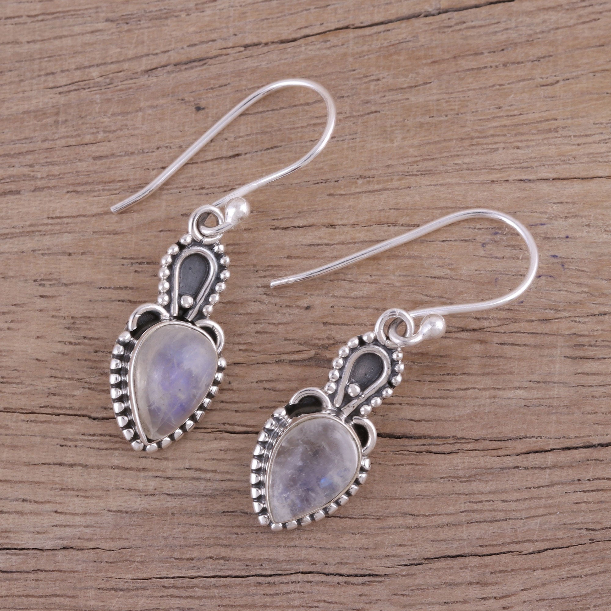 Premium Rainbow Moonstone Sterling Silver Hook Earrings - Earthly Crown Collection