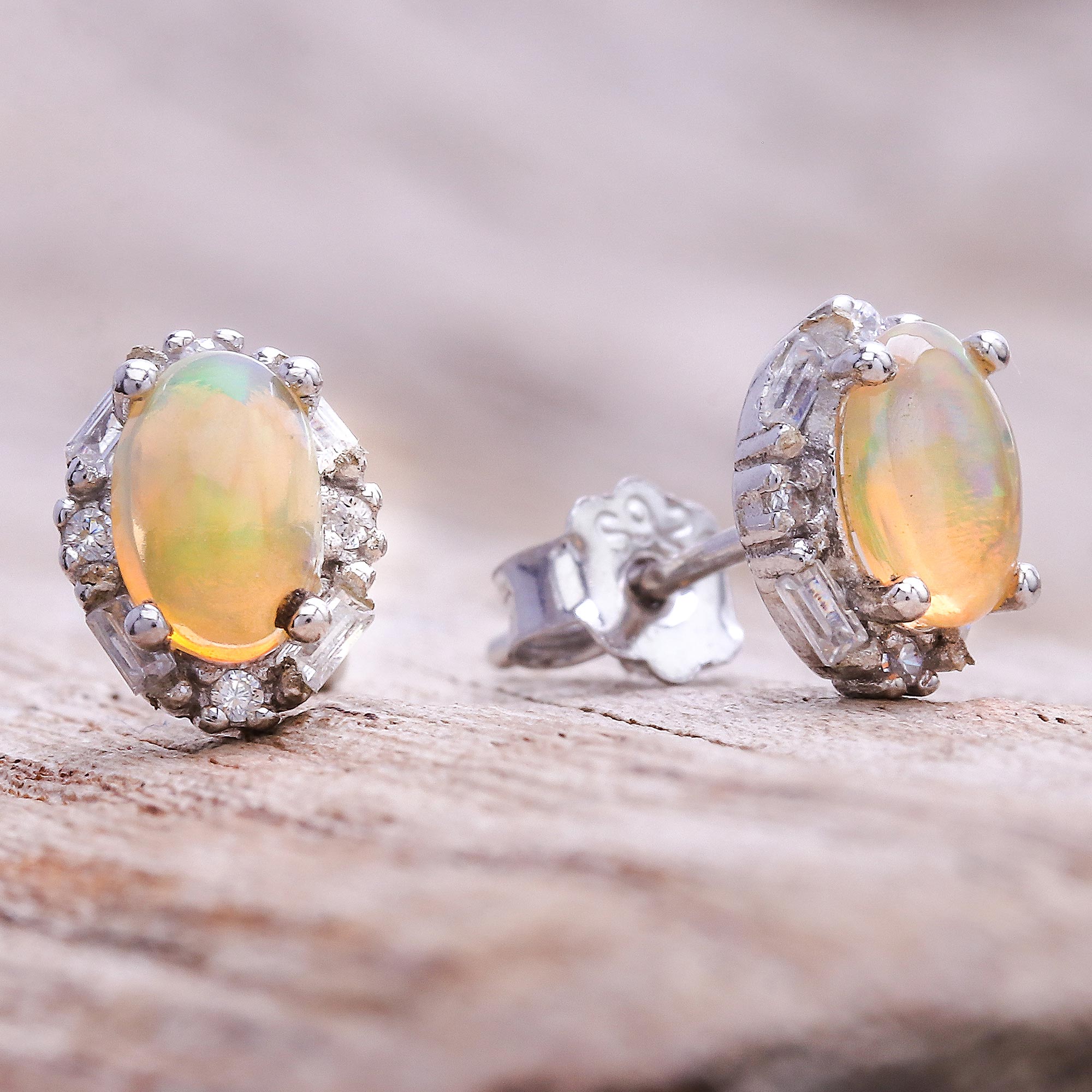 Premium Oval Opal Stud Earrings - Handcrafted in Thailand