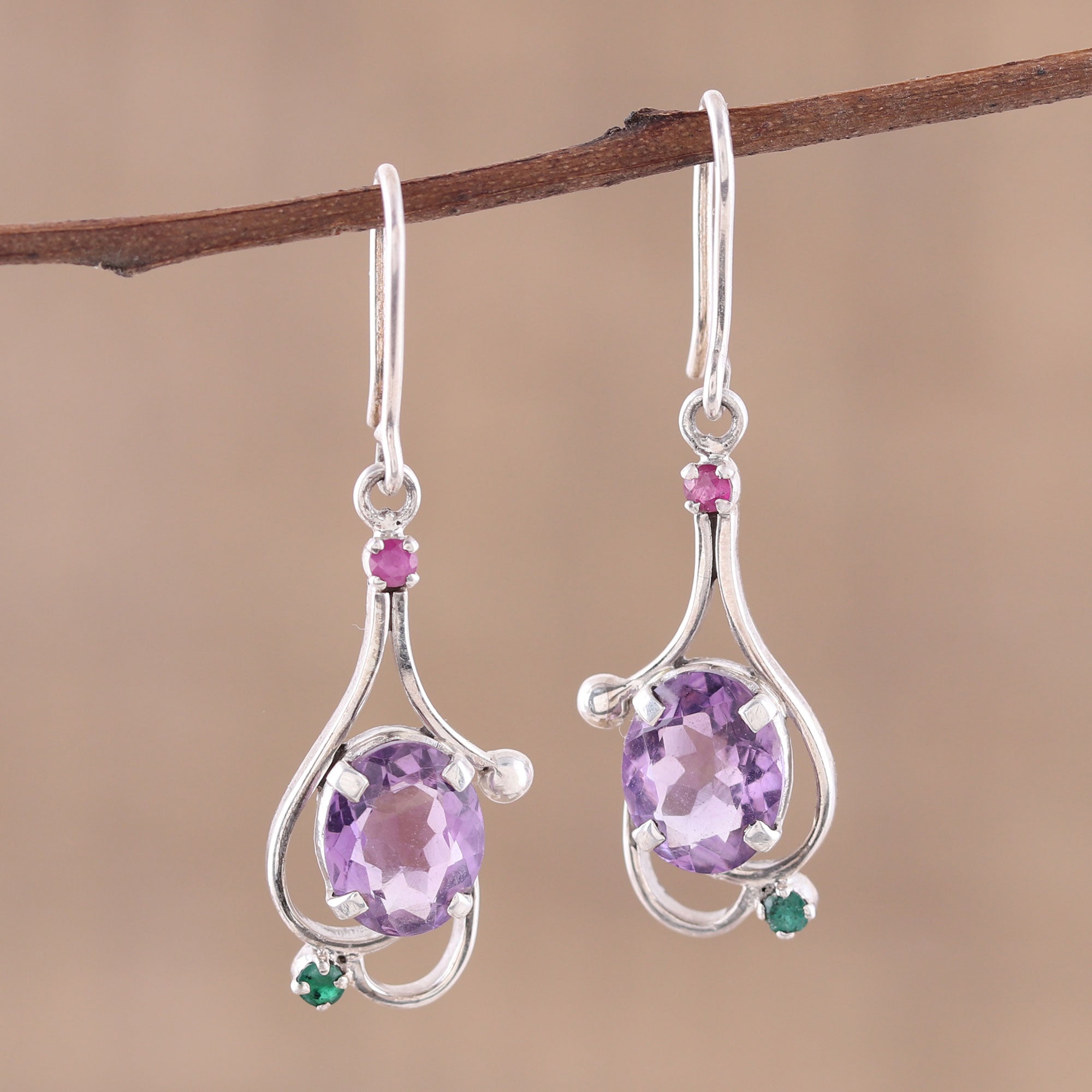 Premium Alluring Glisten Multi-Gemstone Dangle Earrings - Handcrafted in India