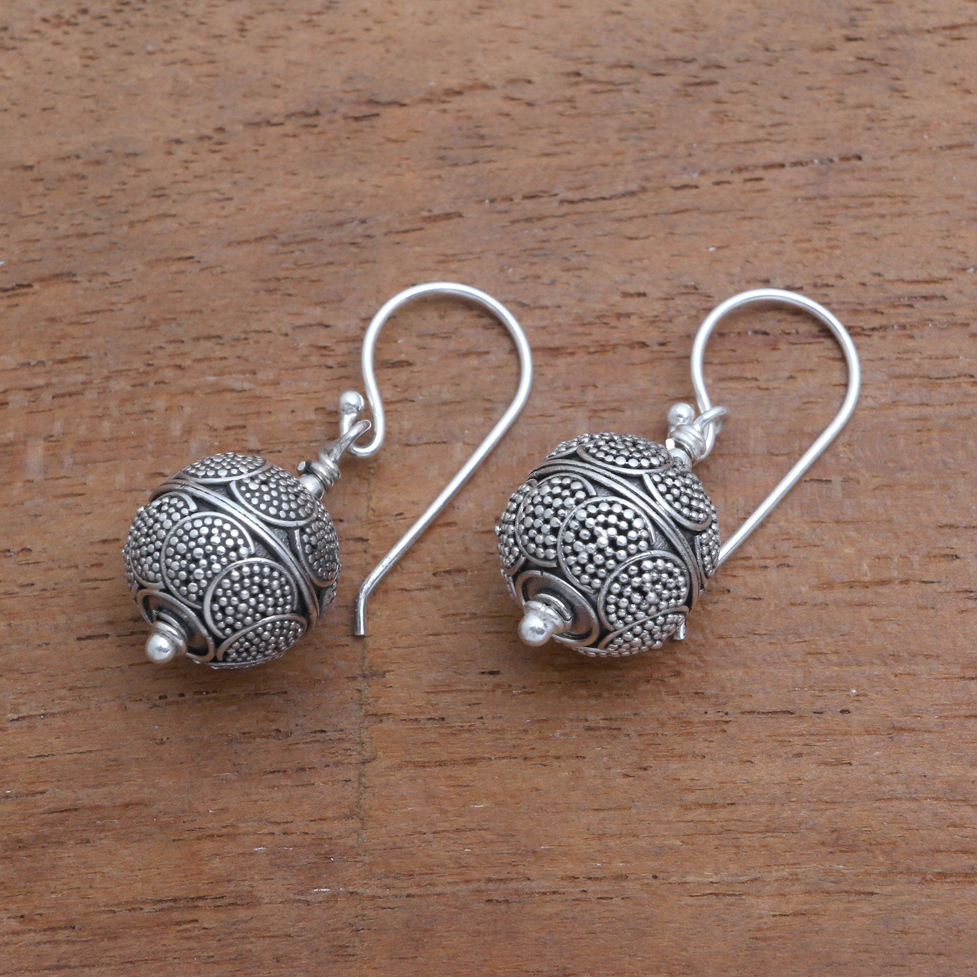 Premium Sterling Silver Bali Dangle Earrings - Sky Lantern Dot Motif