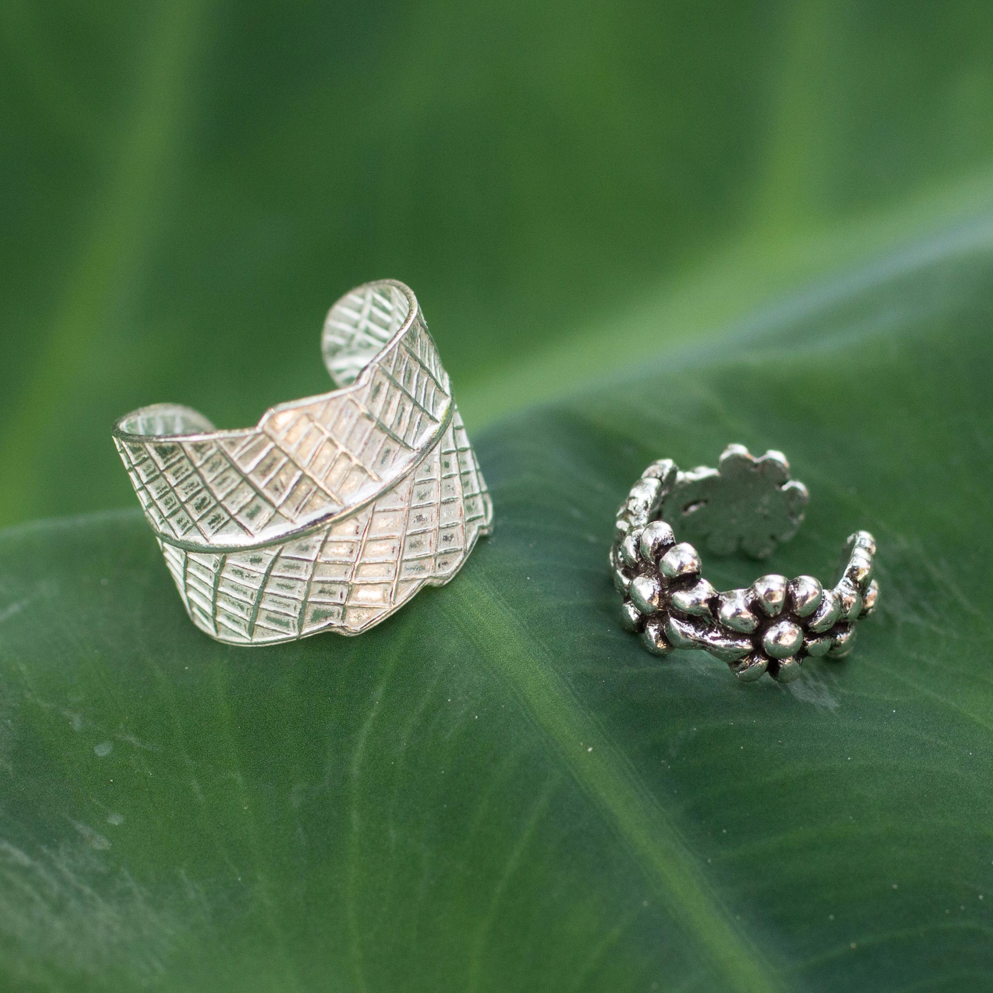 Premium Silver Ear Cuffs: Foliage & Floral Elegance