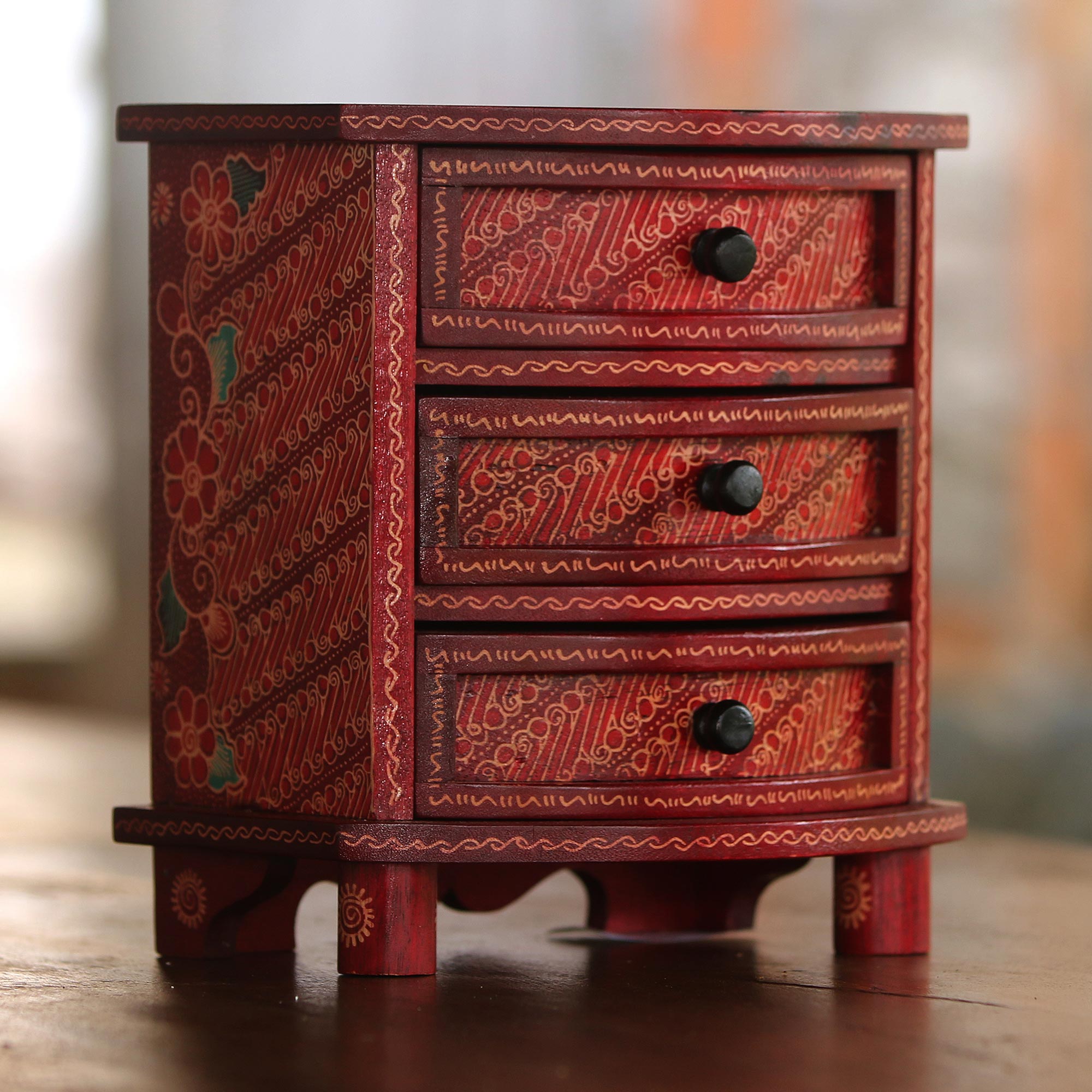 Premium Handcrafted Red Parang Motif Batik Jewelry Box - Ultimate Storage Solution