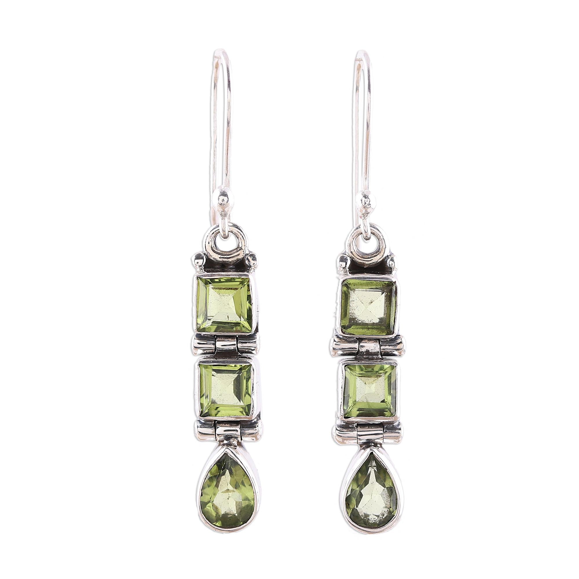 Premium 3.8-Carat Natural Peridot Dangle Earrings - Handcrafted Sterling Silver Jewelry from India