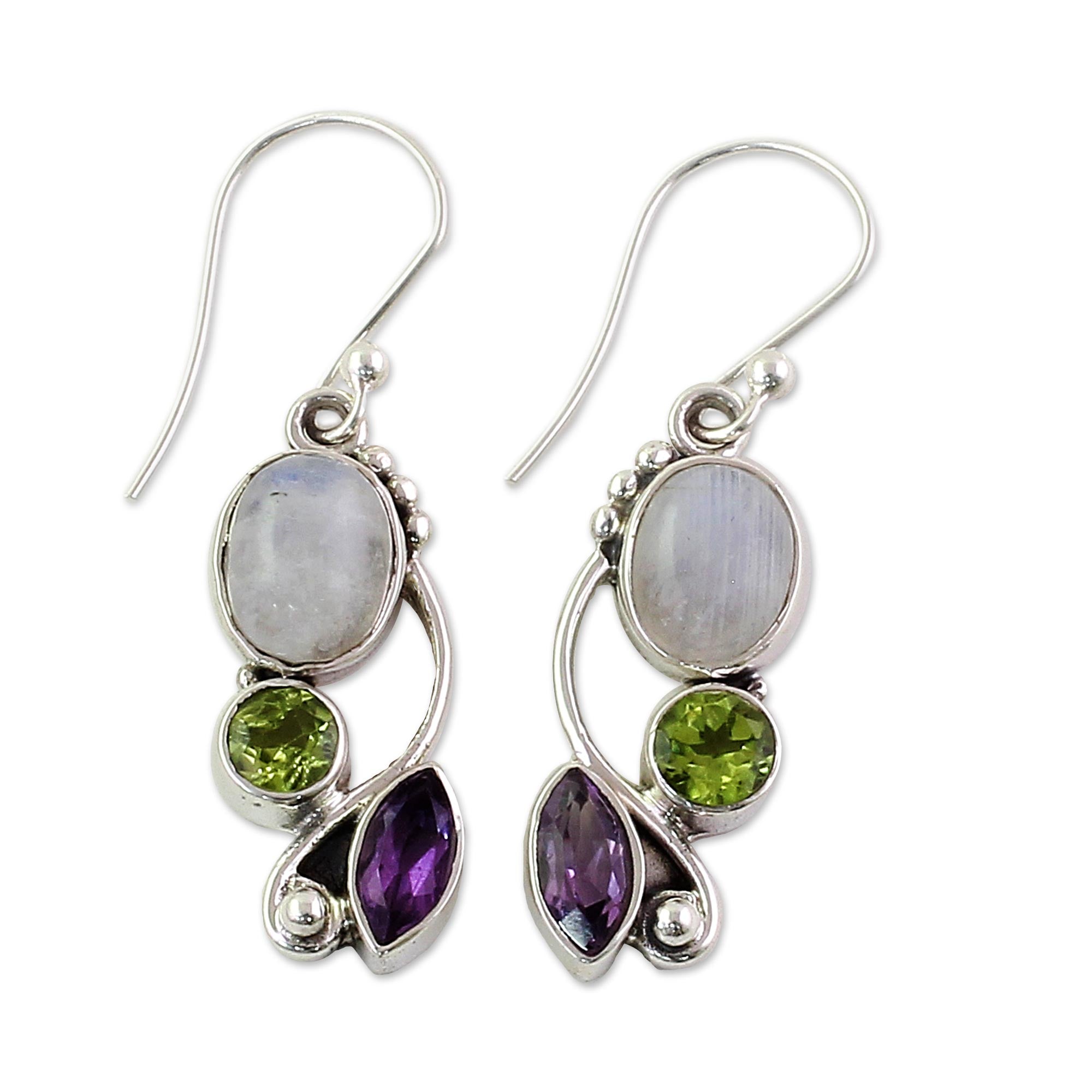 Premium Rainbow Moonstone Dangle Earrings - Handmade Sterling Silver Jewelry