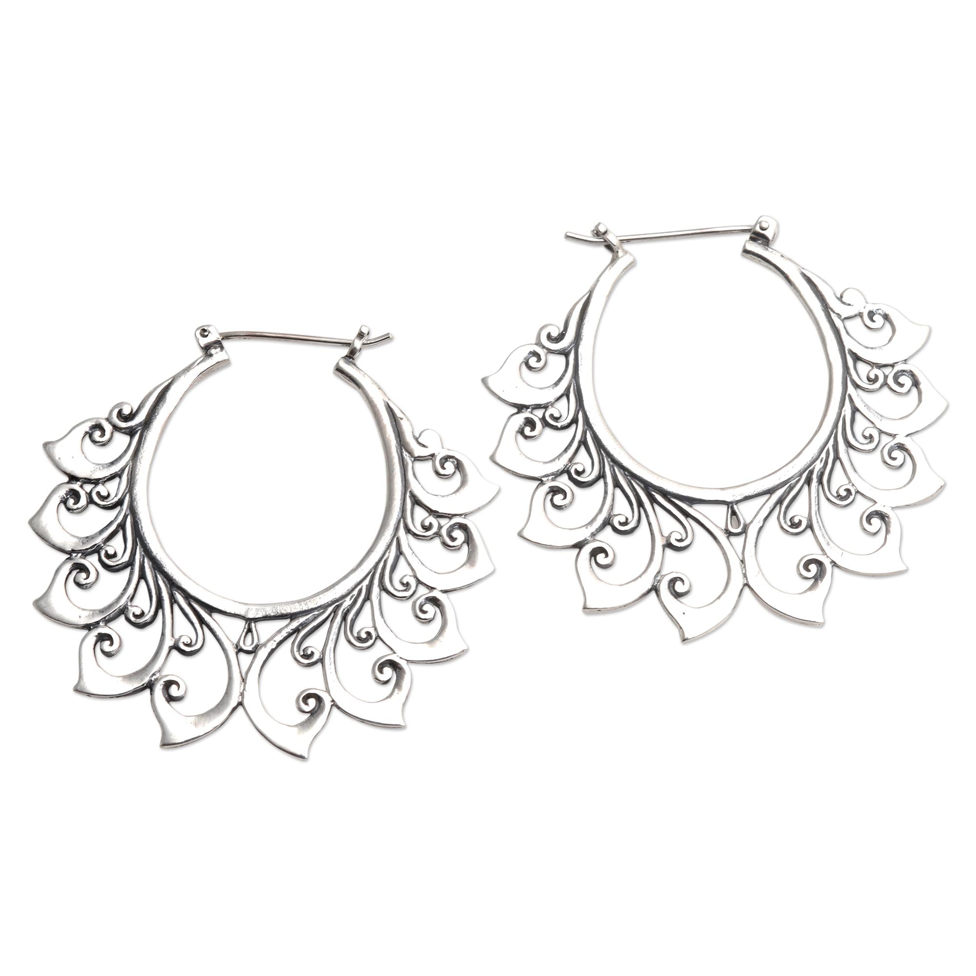 Premium Handcrafted Sterling Silver Floral Hoop Earrings