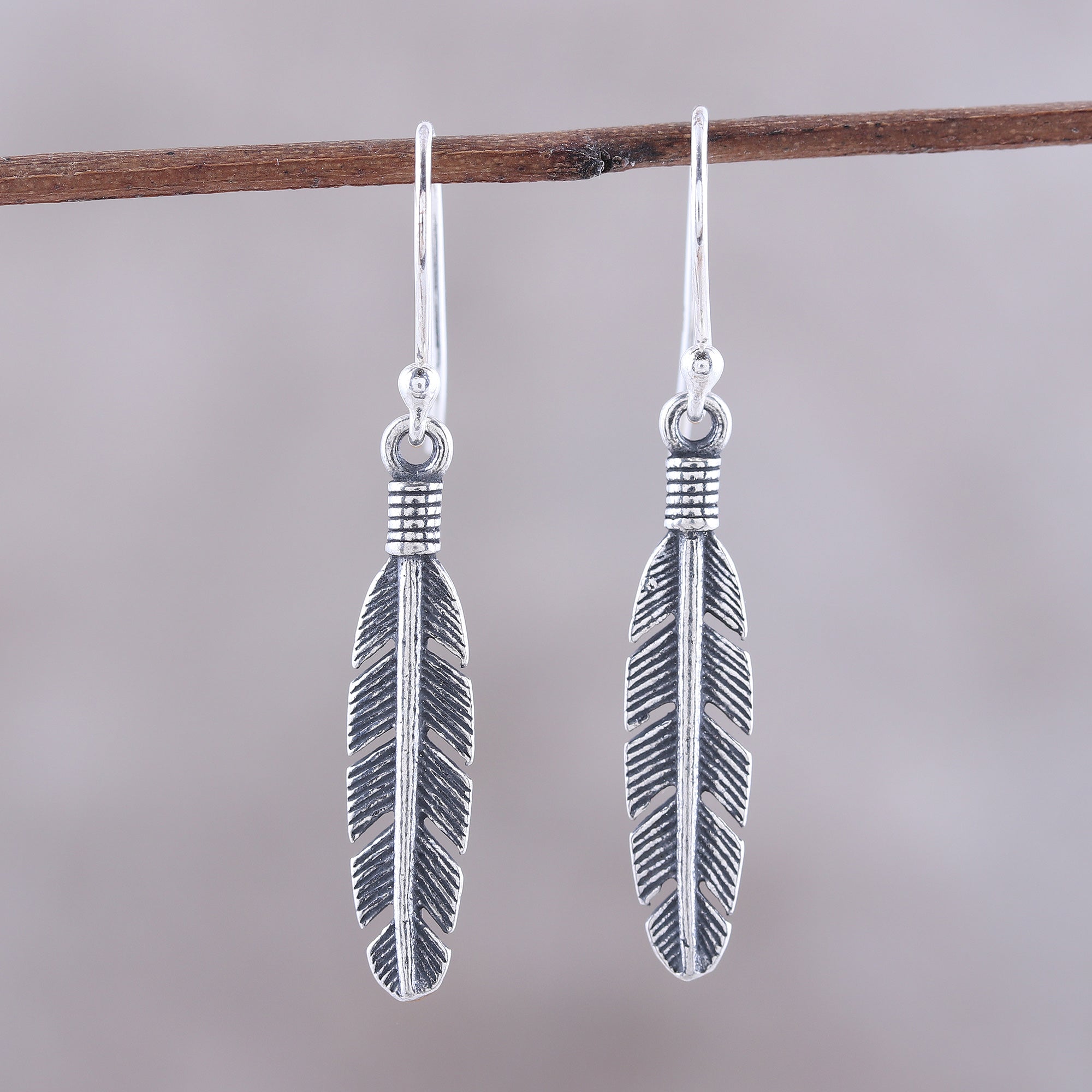 Premium Sterling Silver Feather Dangle Earrings - Handcrafted in India