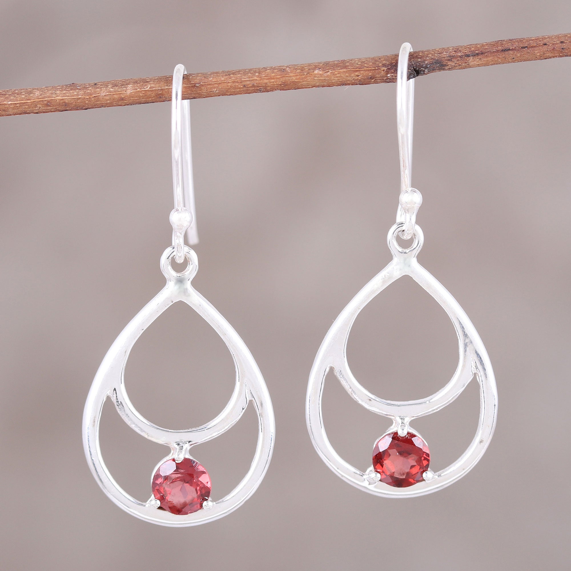 Premium Dawn's Dew Garnet & Sterling Silver Double Teardrop Dangle Earrings