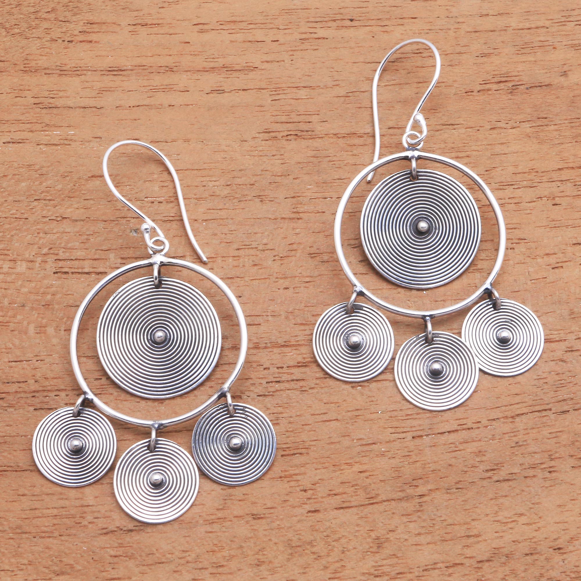 Premium Mesmerizing Discs Sterling Silver Chandelier Earrings – Handcrafted in Bali