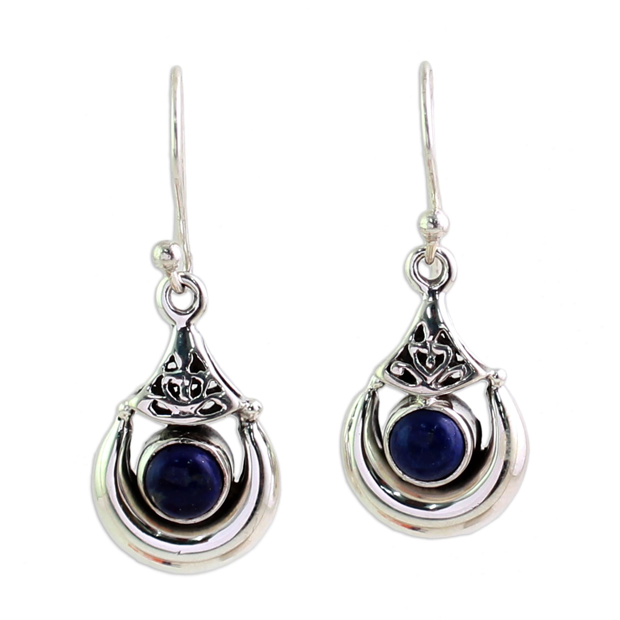 Premium Lapis Lazuli Crescent Silver Earrings – Handcrafted Elegance