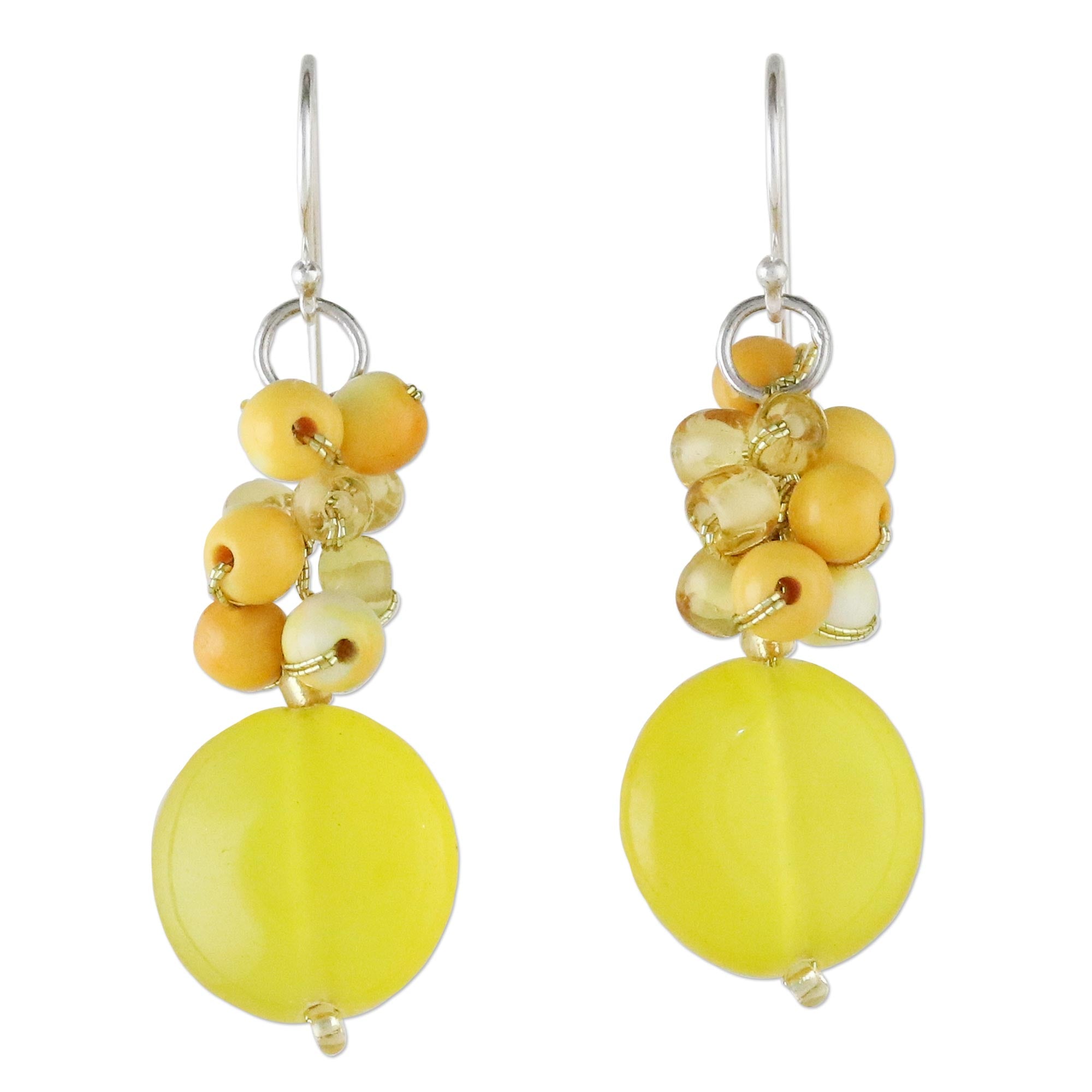 Premium Yellow Quartz & Glass Bead Dangle Earrings - Handcrafted in Thailand