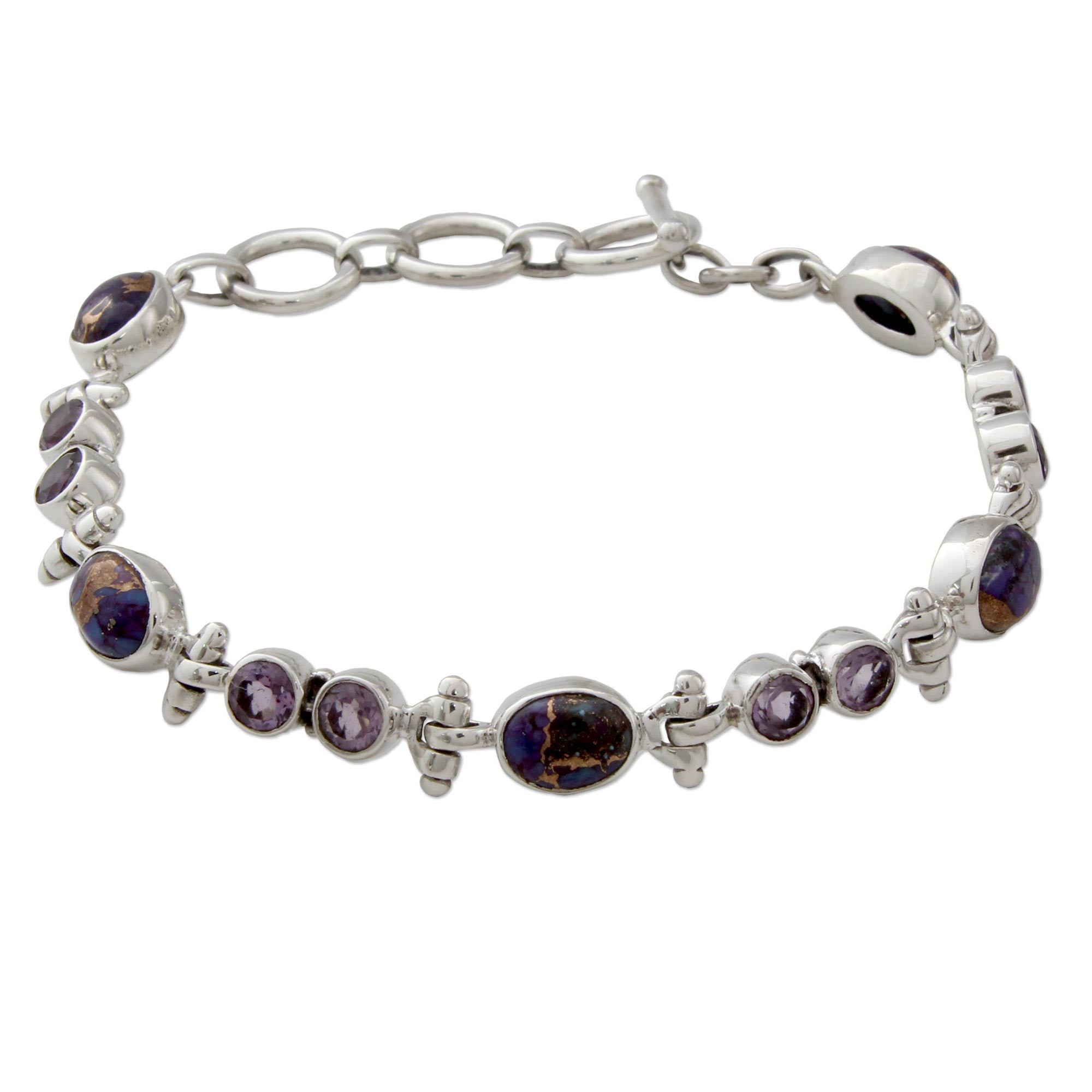 Premium Handcrafted Amethyst & Turquoise Sterling Silver Bracelet