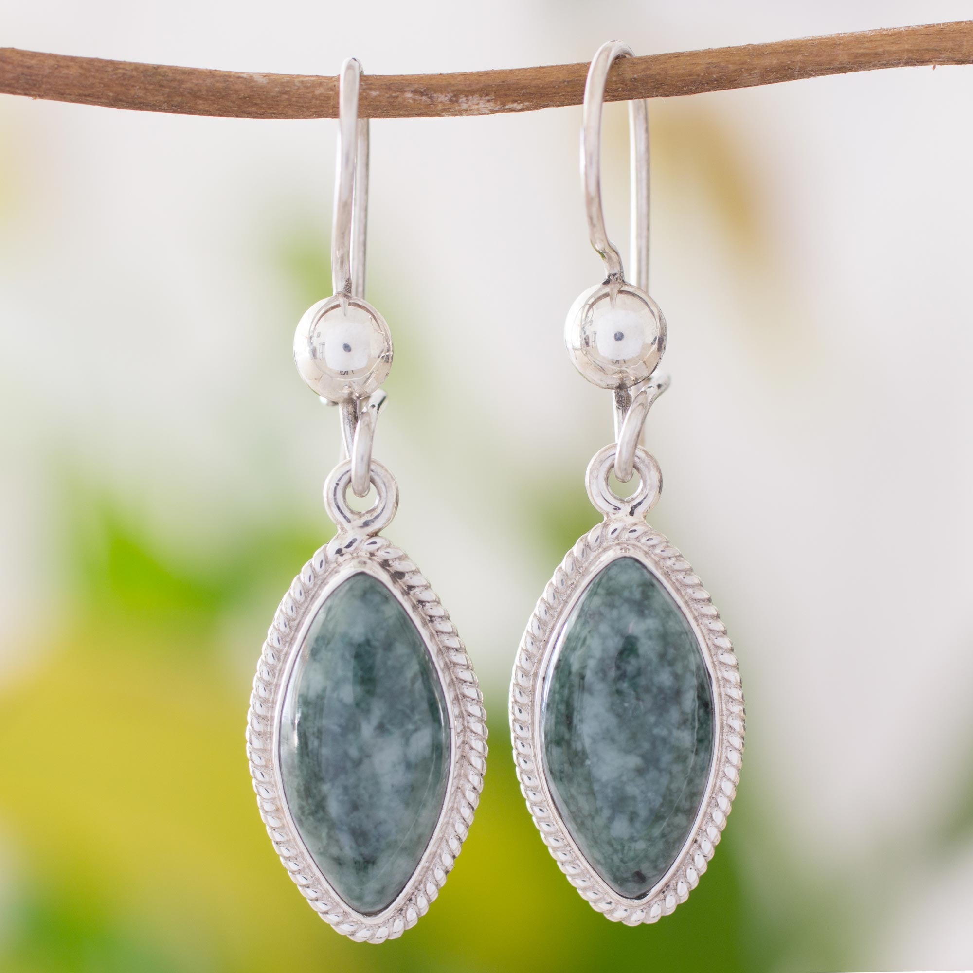 Premium Green Gaze Artisan Silver & Dark Jade Earrings - Handcrafted Elegance